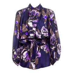 UNWORN Salvatore Ferragamo Seidenbluse mit Blumendruck und Schleife und Krawattendetails, 42