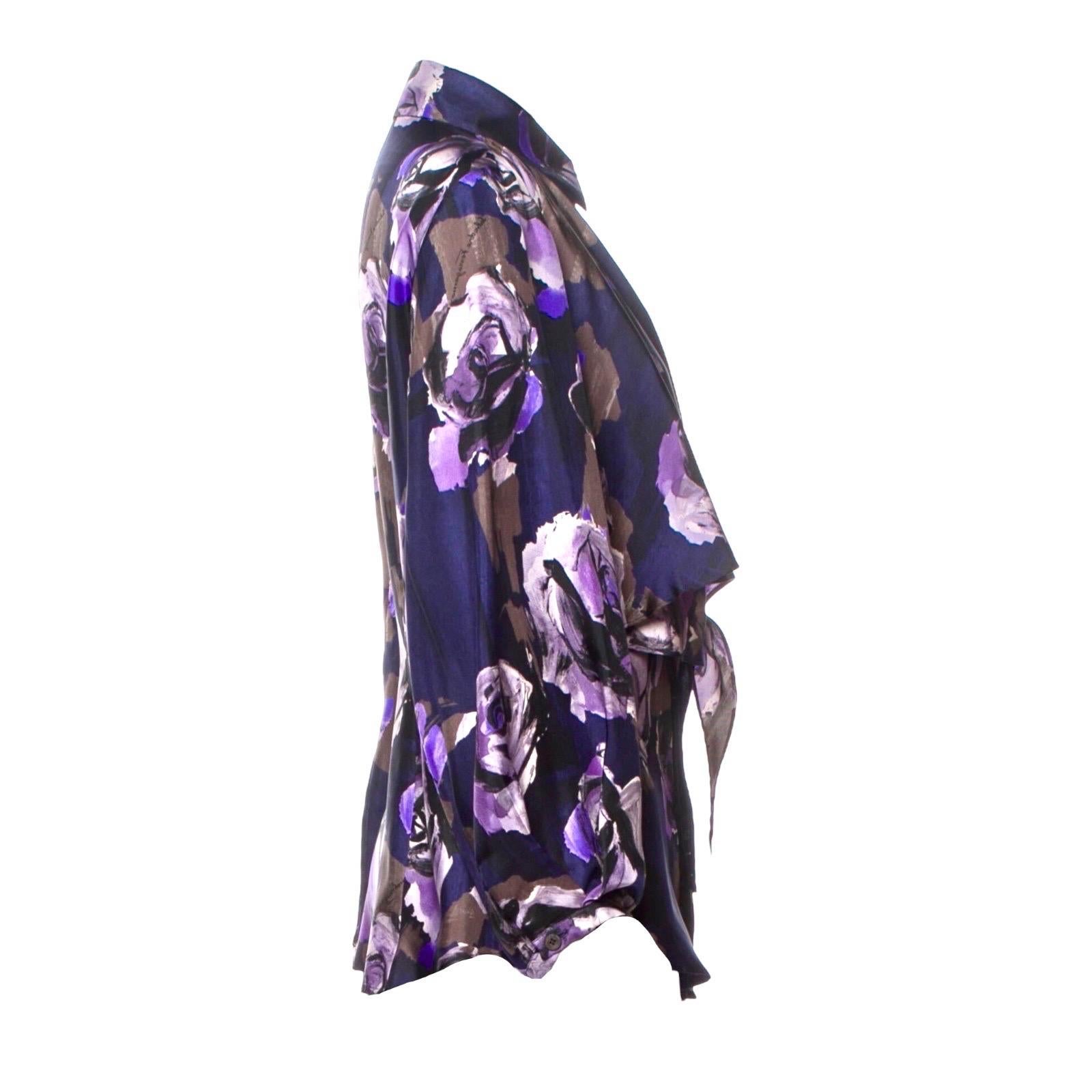 Women's UNWORN Salvatore Ferragamo Floral Print Bow Tie Details Scarf Silk Blouse 42 For Sale