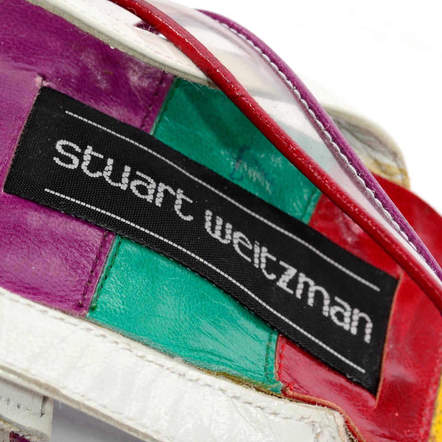 Unworn Stuart Weitzman Vintage Red Green Purple & Yellow Rainbow Heel Shoes 38 4