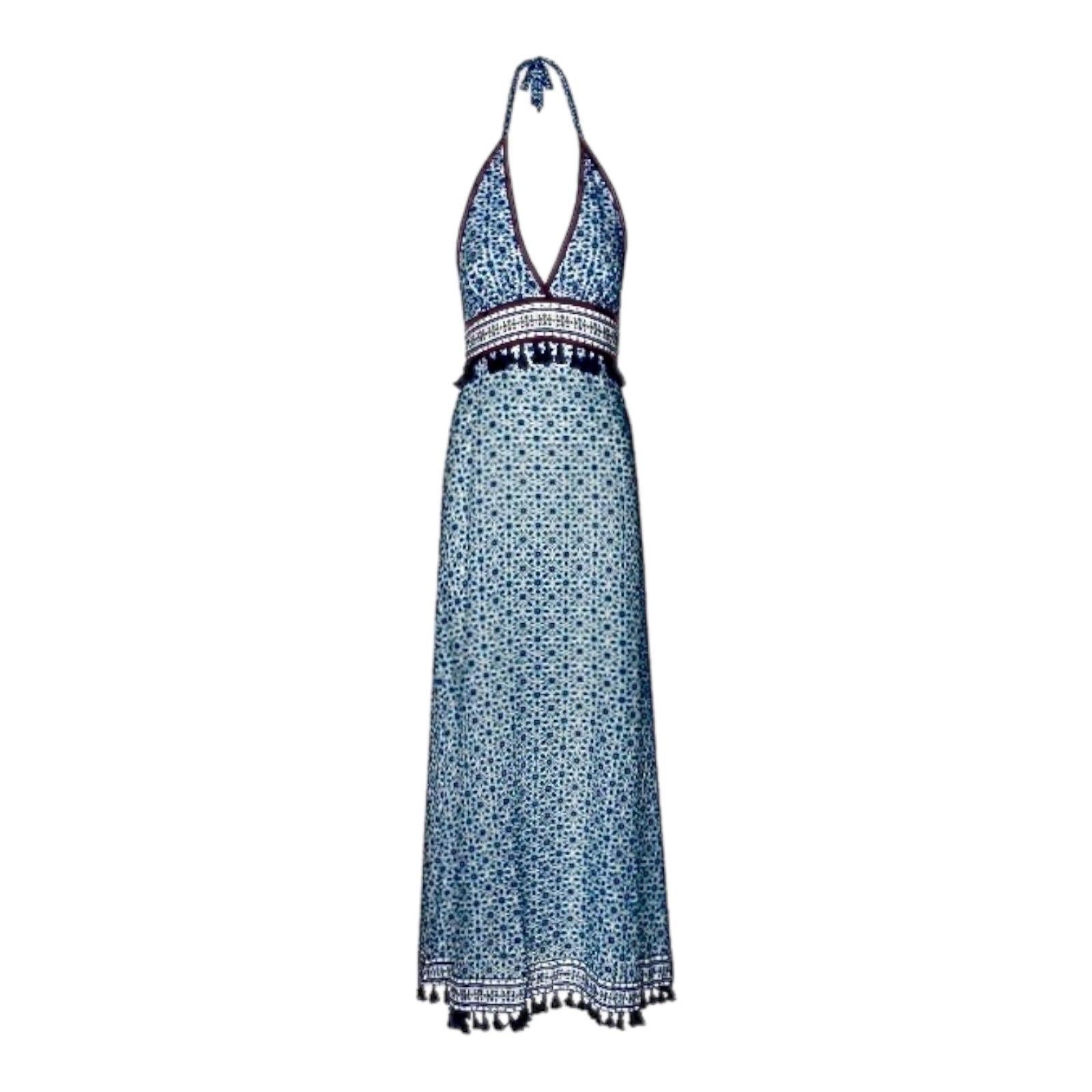 UNWORN Talitha Neckholder Tassel Maxi Dress Gown Cotton Silk M For Sale 1