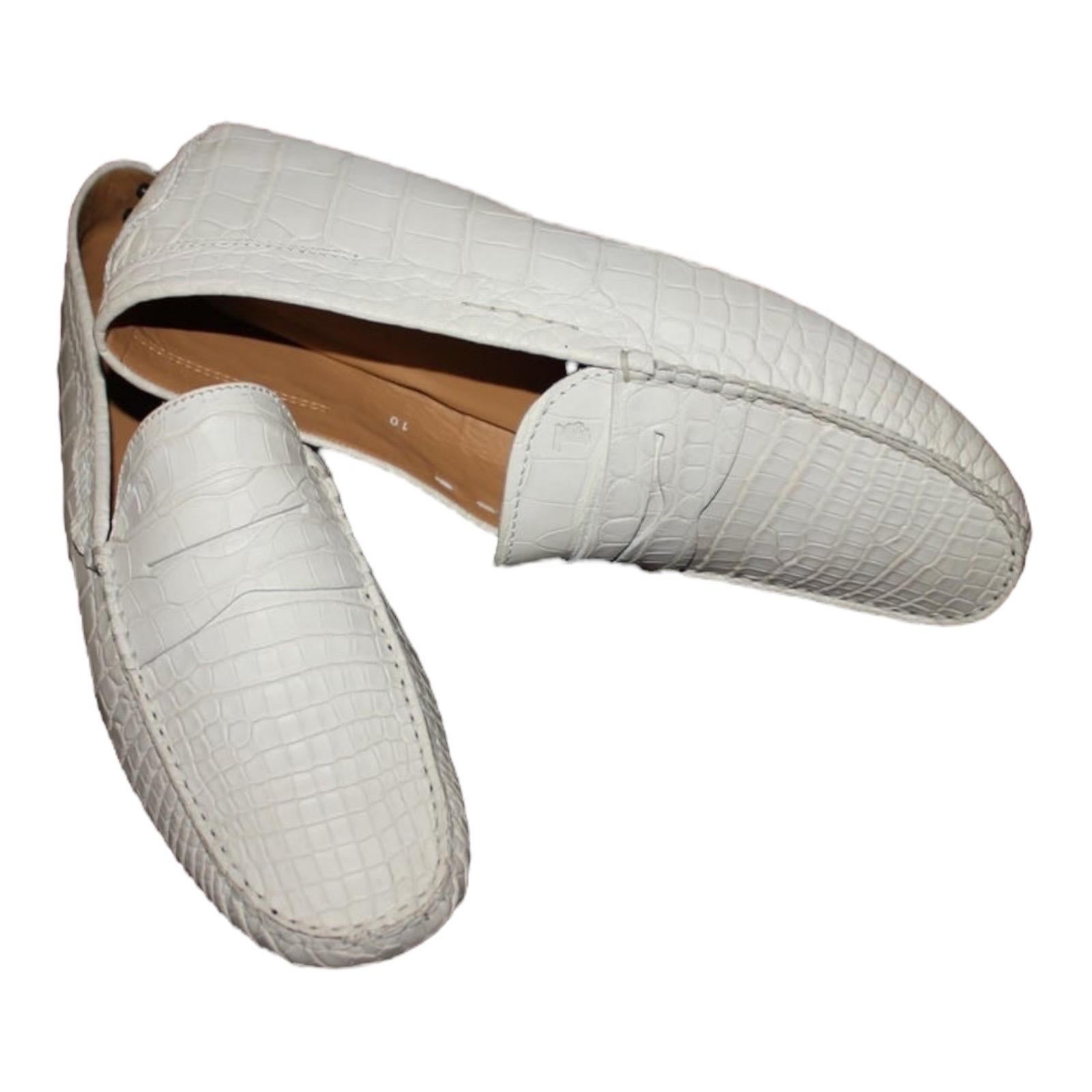 Tod's Mocasines Gommino Mocasines Mate Piel de Cocodrilo Alligator 10 Beige en venta