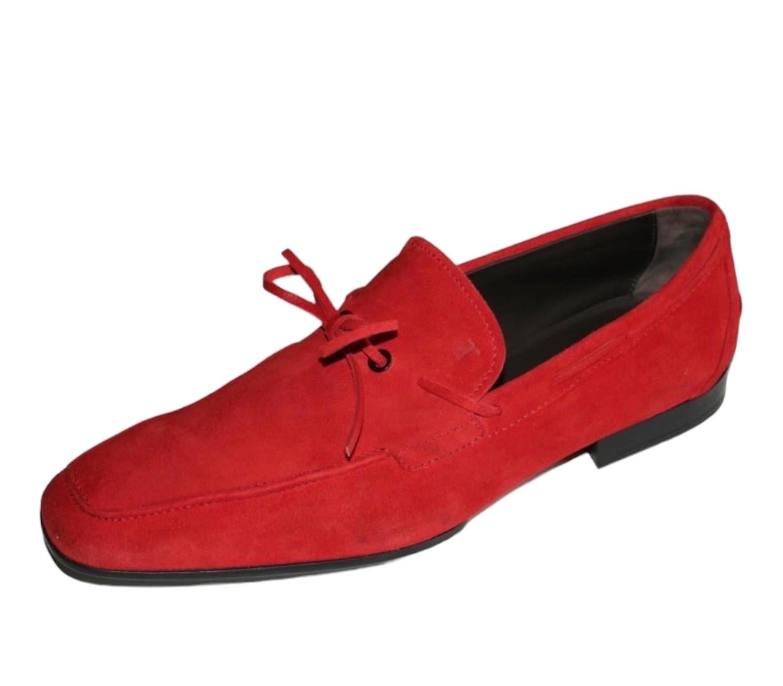 Men's UNWORN Tod's Red Suede Leather Gommino Driving Moccasins Loafers 11 For Sale