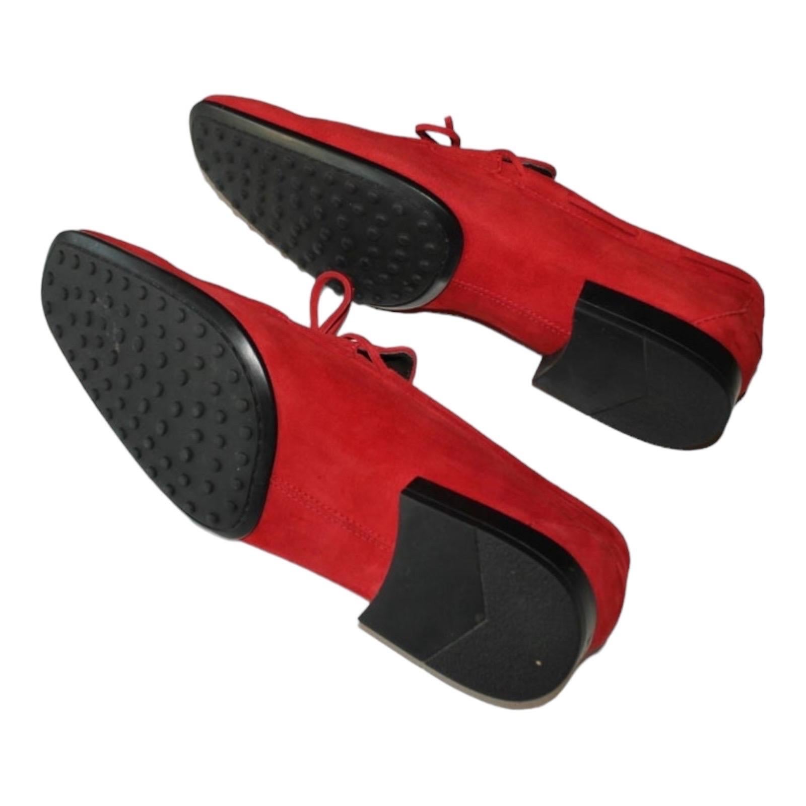 UNWORN Tod's Red Suede Leather Gommino Driving Moccasins Loafers 11 For Sale 1