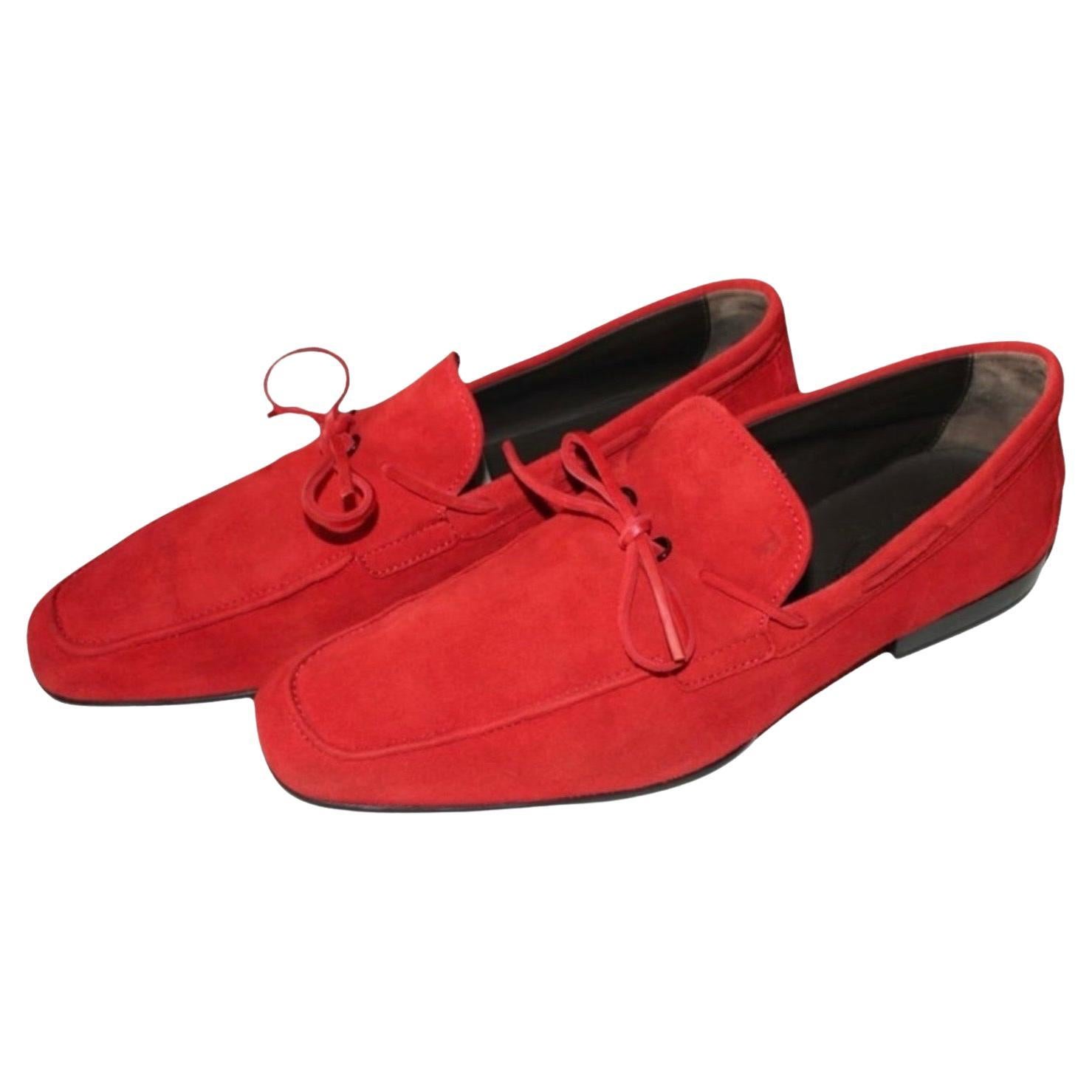 UNWORN Tod's Red Suede Leather Gommino Driving Moccasins Loafers 11 For Sale