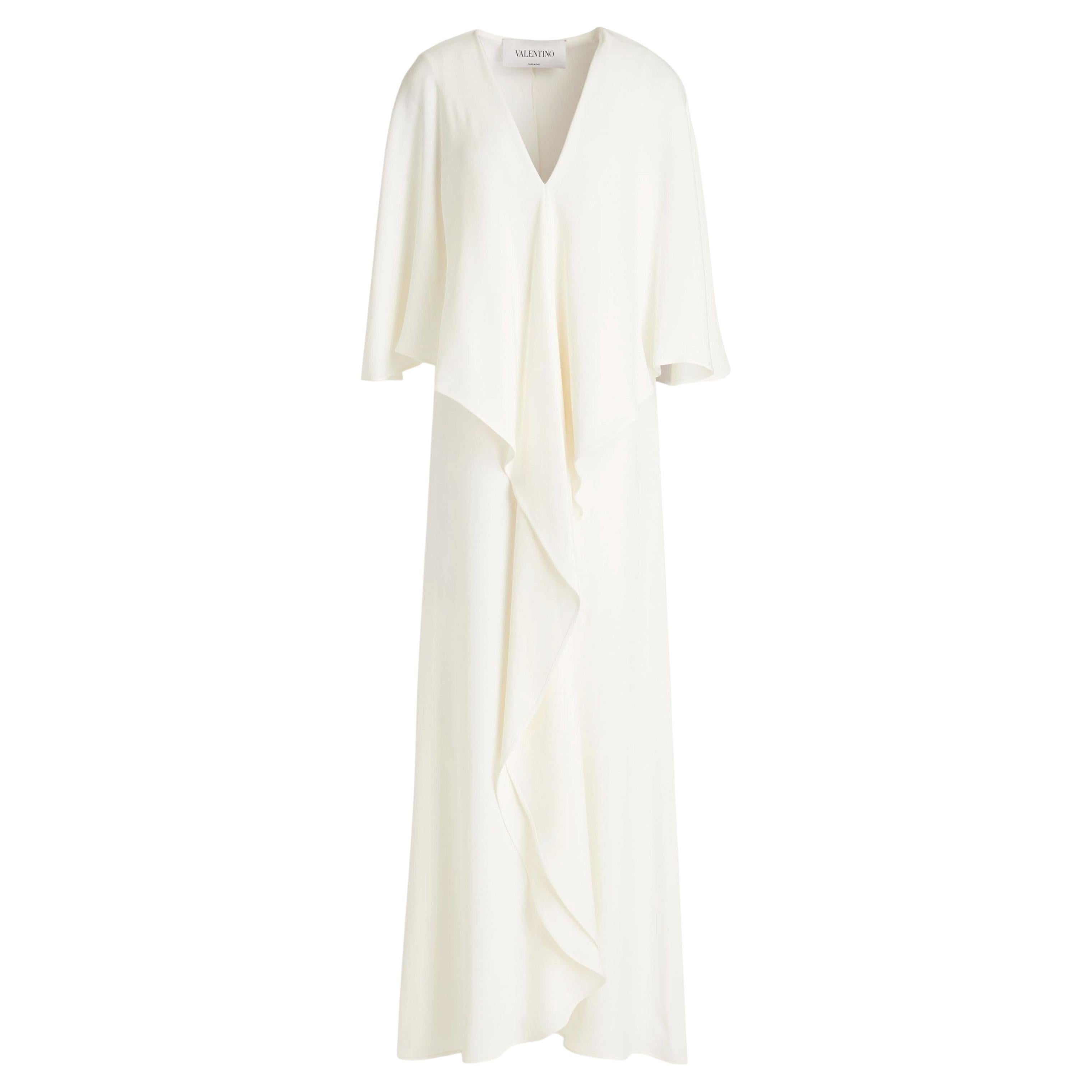 Robe de soirée Valentino en soie cady drapée, avec cape et volants, robe de mariée, taille 40