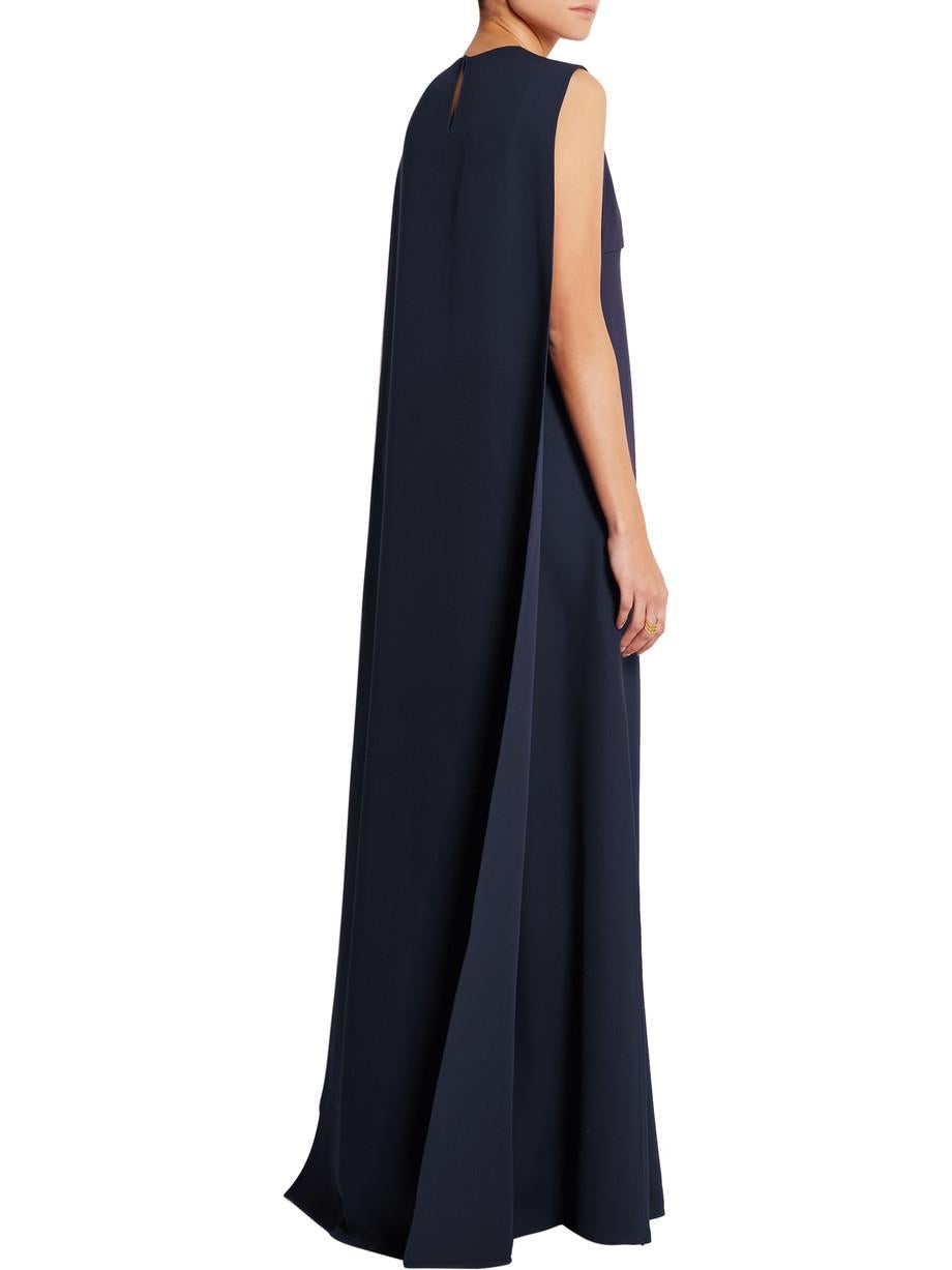 Black UNWORN Valentino Midnight Blue Silk Evening Cape Gown Dress 4 For Sale