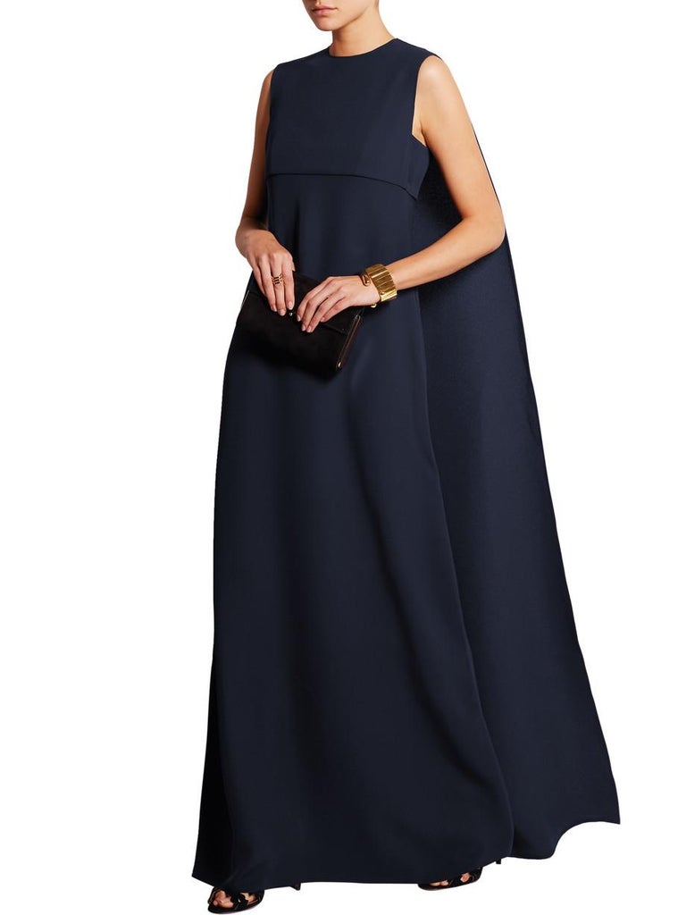 UNWORN Valentino Midnight Blue Silk Evening Cape Gown Dress 4 at 1stDibs