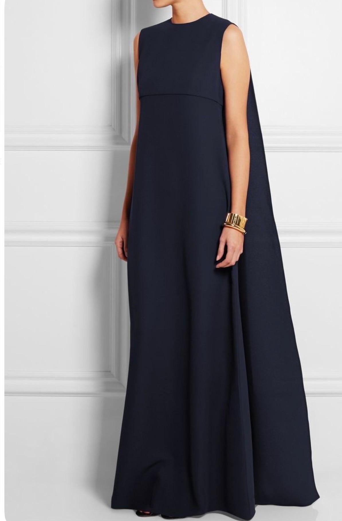 Women's UNWORN Valentino Midnight Blue Silk Evening Cape Gown Dress 4 For Sale