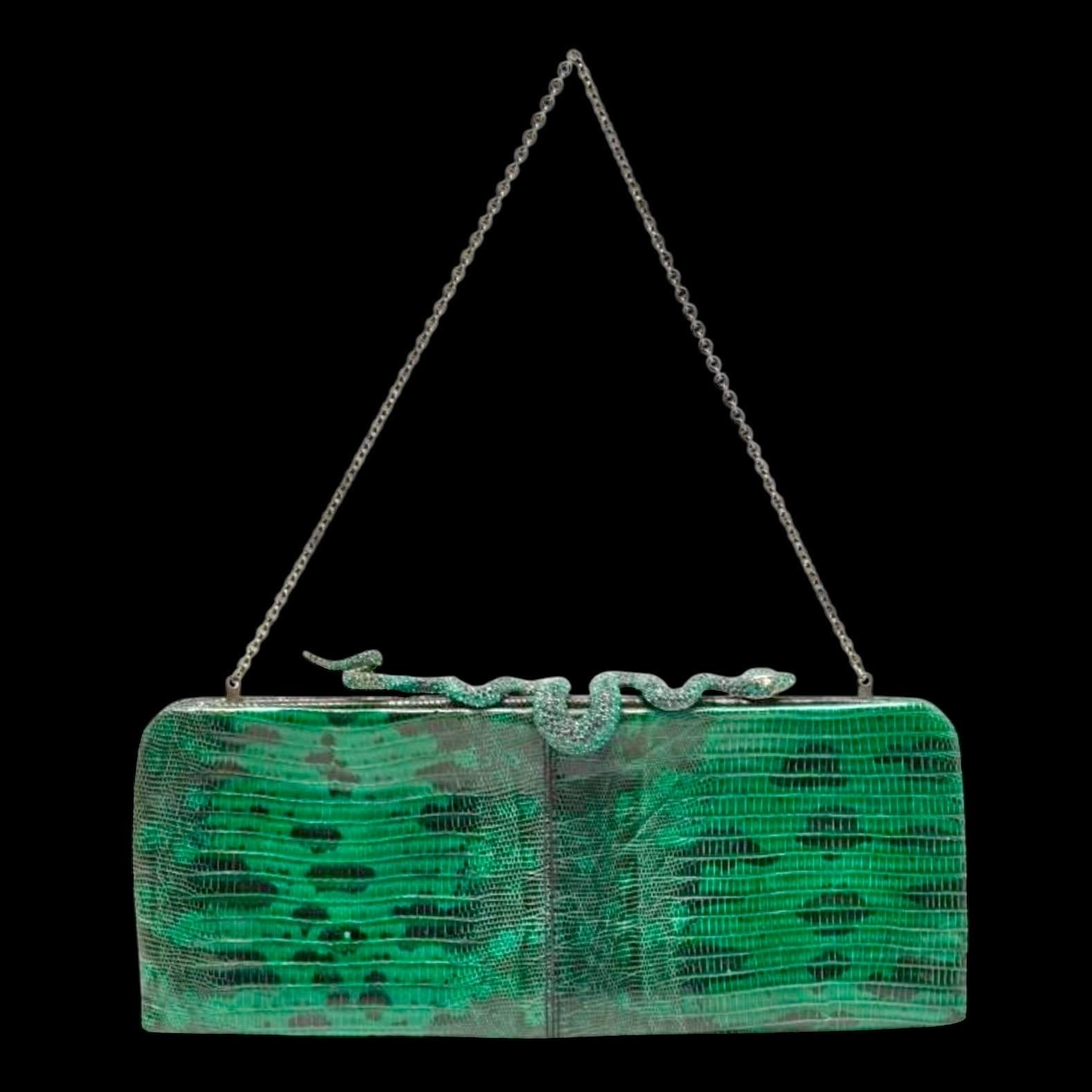Blue UNWORN VALENTINO Rare Exotic Lizard Skin Evening Crystal Clutch Bag - Full Set For Sale