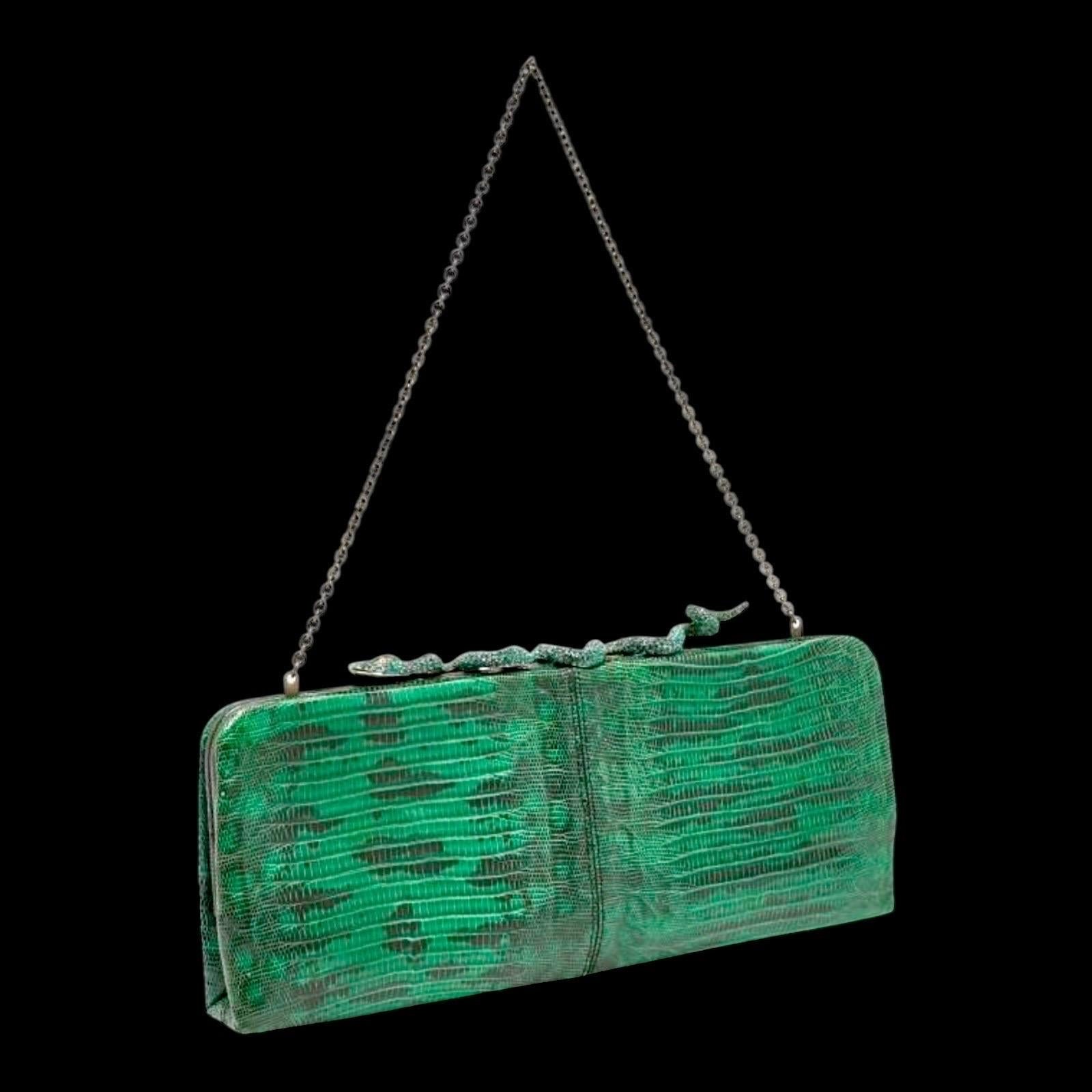 UNWORN VALENTINO Rare Exotic Lizard Skin Evening Crystal Clutch Bag - Full Set In Good Condition For Sale In Switzerland, CH