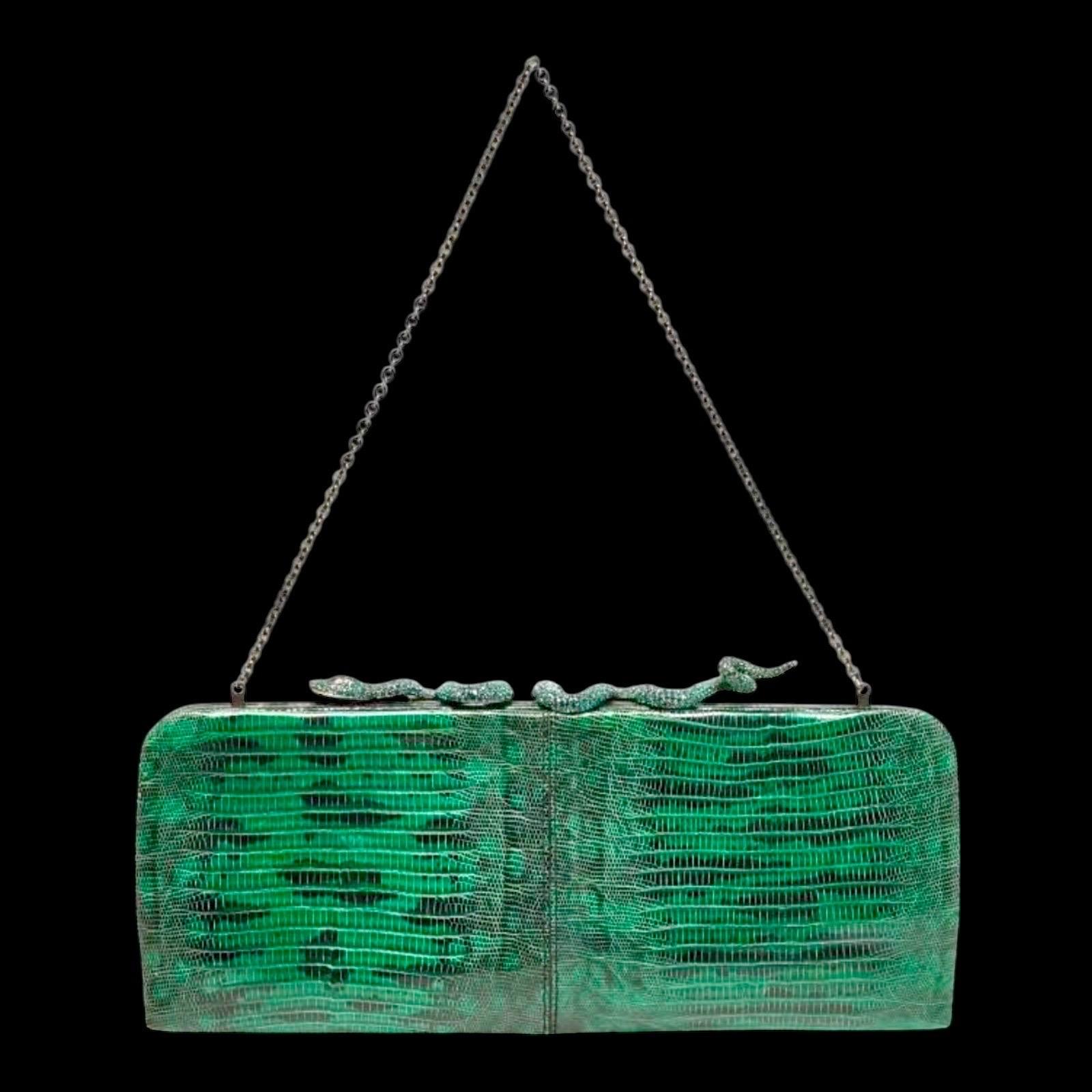Women's UNWORN VALENTINO Rare Exotic Lizard Skin Evening Crystal Clutch Bag - Full Set For Sale