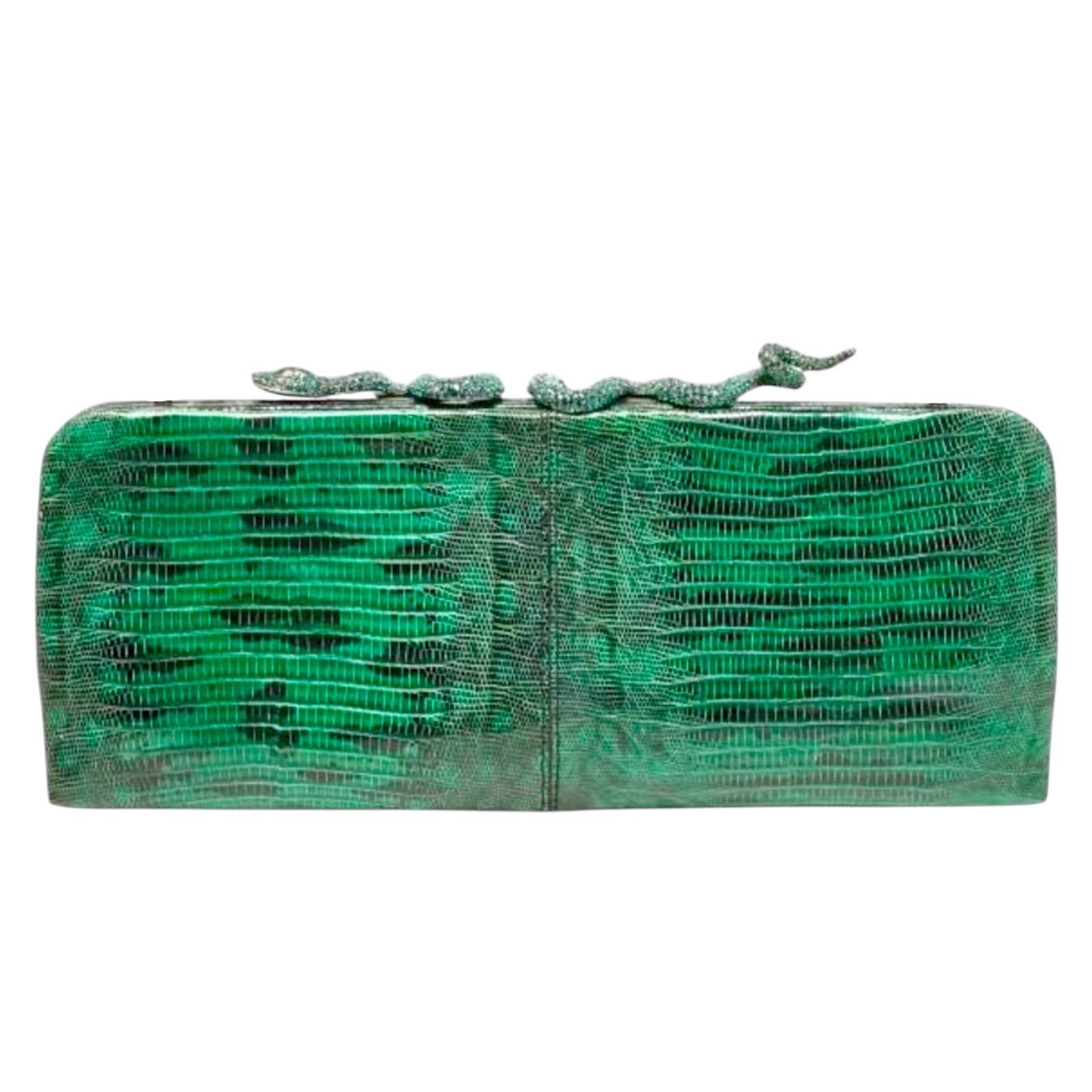UNWORN VALENTINO Rare Exotic Lizard Skin Evening Crystal Clutch Bag - Full Set
