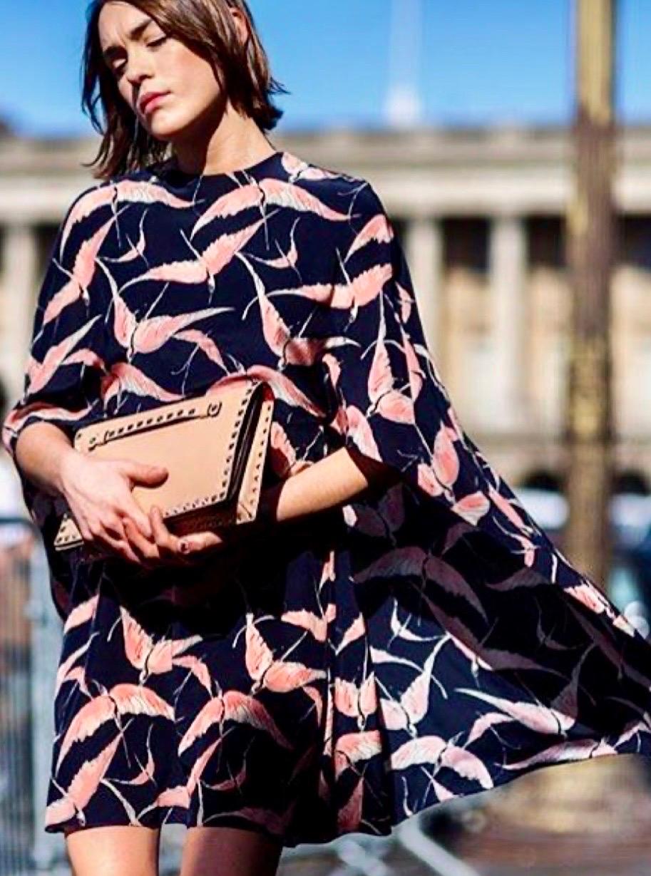 UNWORN Valentino Silk Tropical Birds Print Cape Dress 8 For Sale 4
