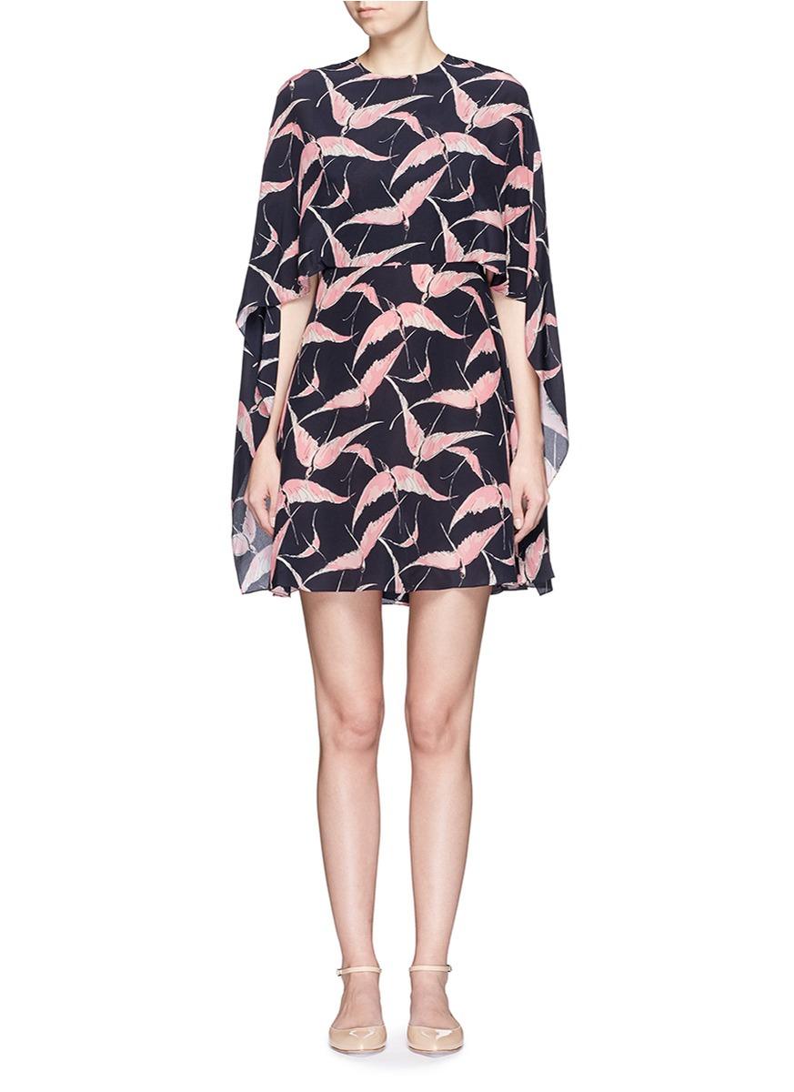 UNWORN Valentino Silk Tropical Birds Print Cape Evening Cocktail Dress 8 For Sale 6