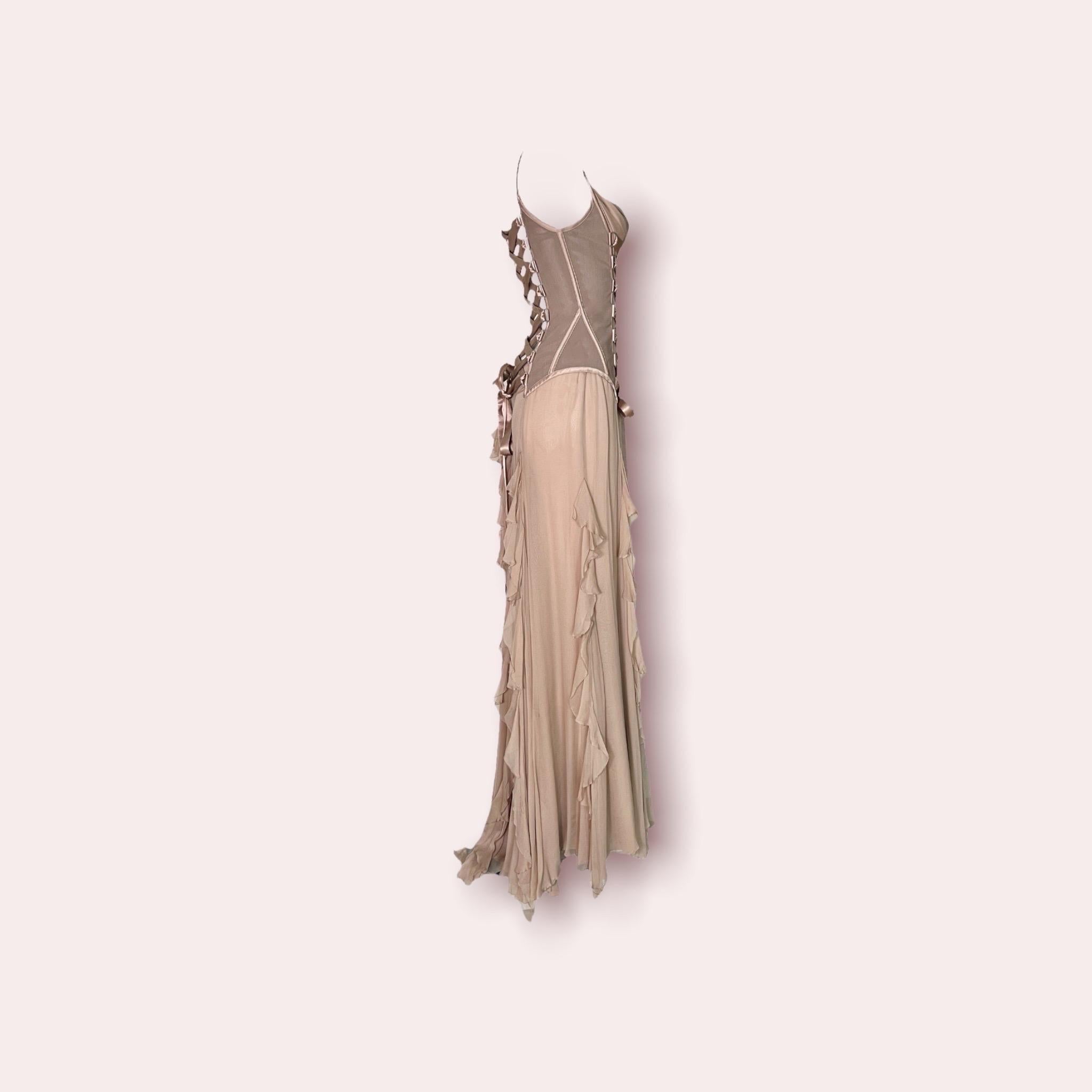 UNWORN Versace 2003 Nude Silk Georgette Lace Up Gown Dress 40 seen on Bella 1