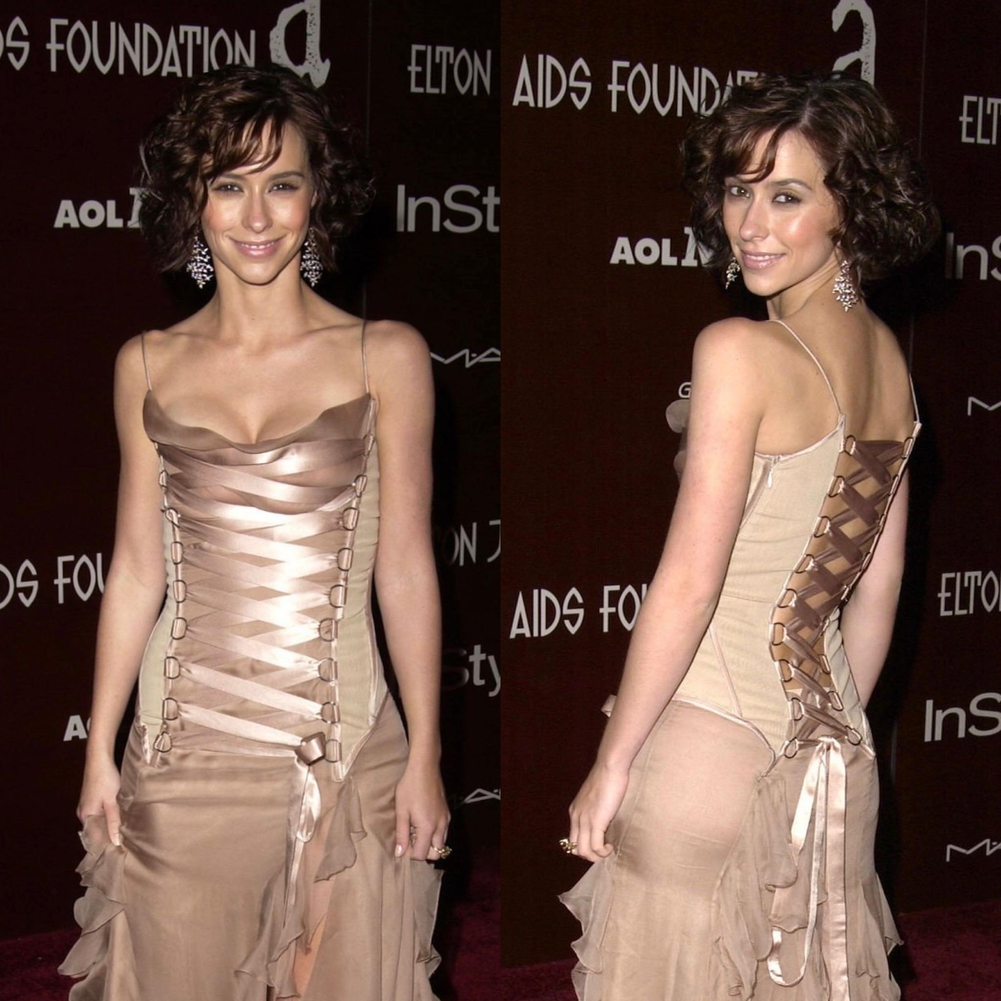 UNWORN Versace 2003 Nude Silk Georgette Lace Up Gown Dress 40 seen on Bella 4