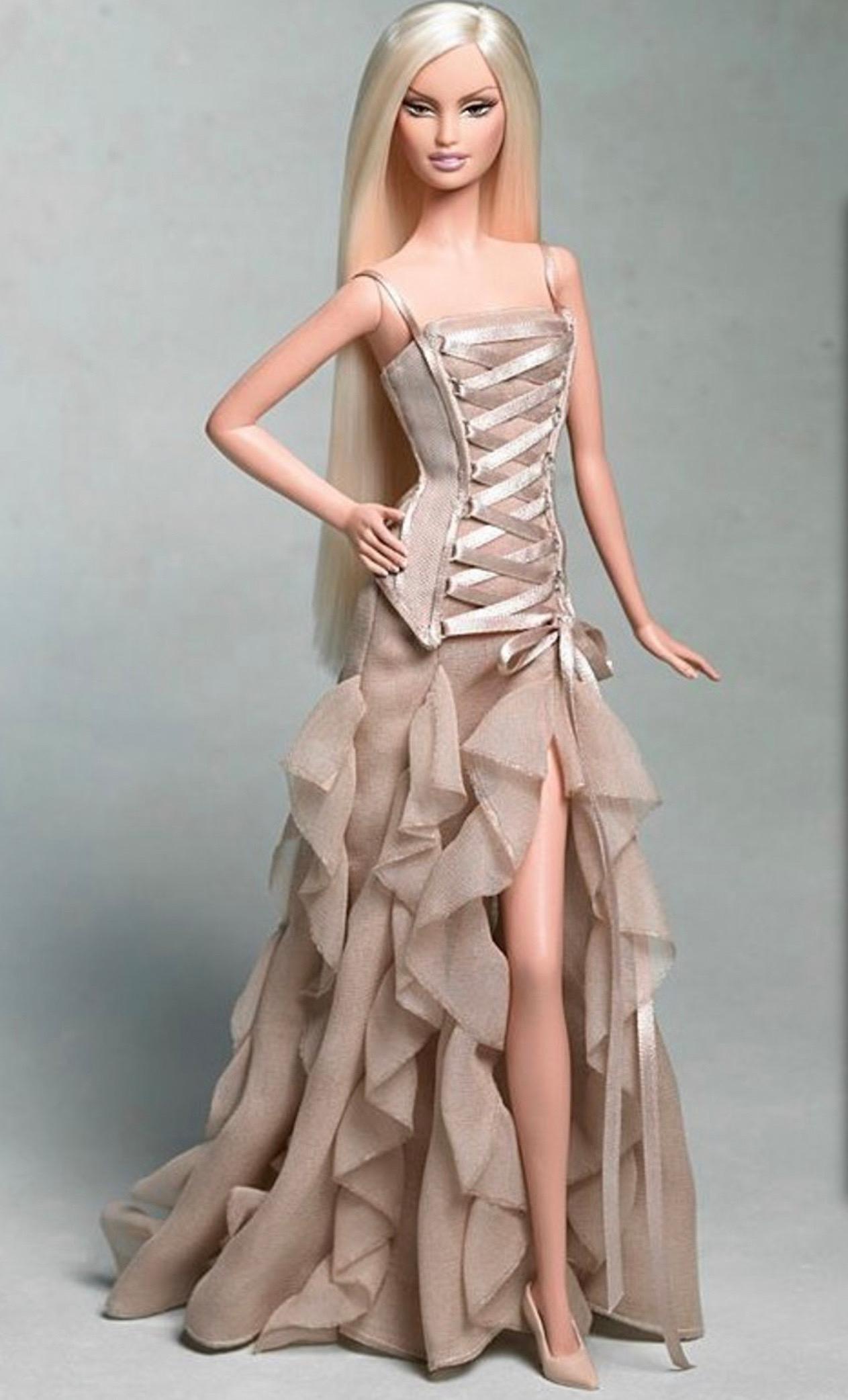 UNWORN Versace 2003 Nude Silk Georgette Lace Up Gown Dress 40 seen on Bella 8