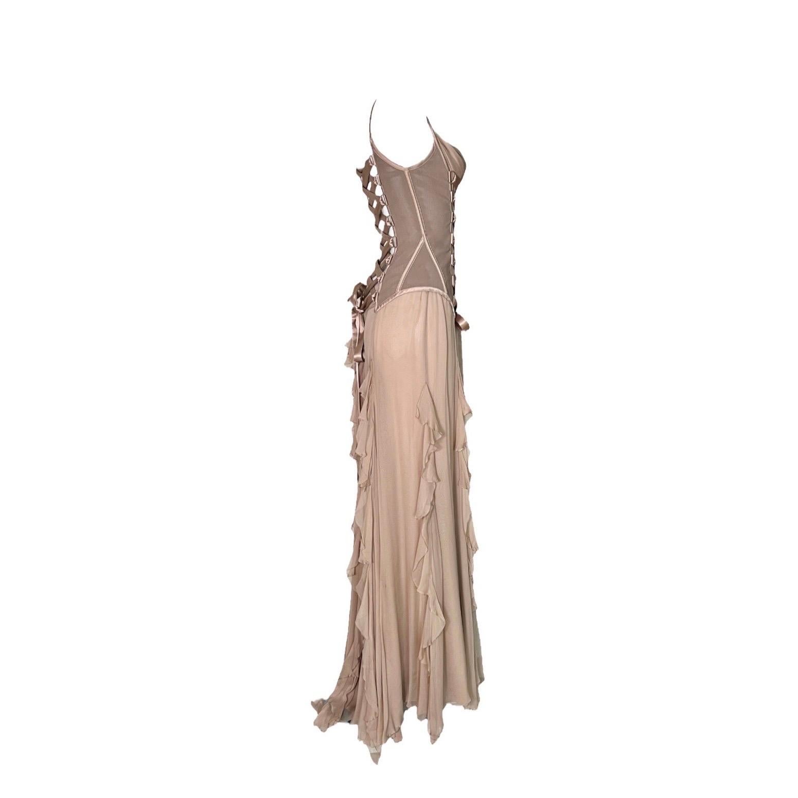 Gorgeous nude evening gown inspired by the Grecian goddesses by VERSACE
Fall 2003/2004 Collection
One of the most famous Versace dresses ever created by Versace - worn by topmodels, photographed by Newton and even Barbie got this dress!
Silk