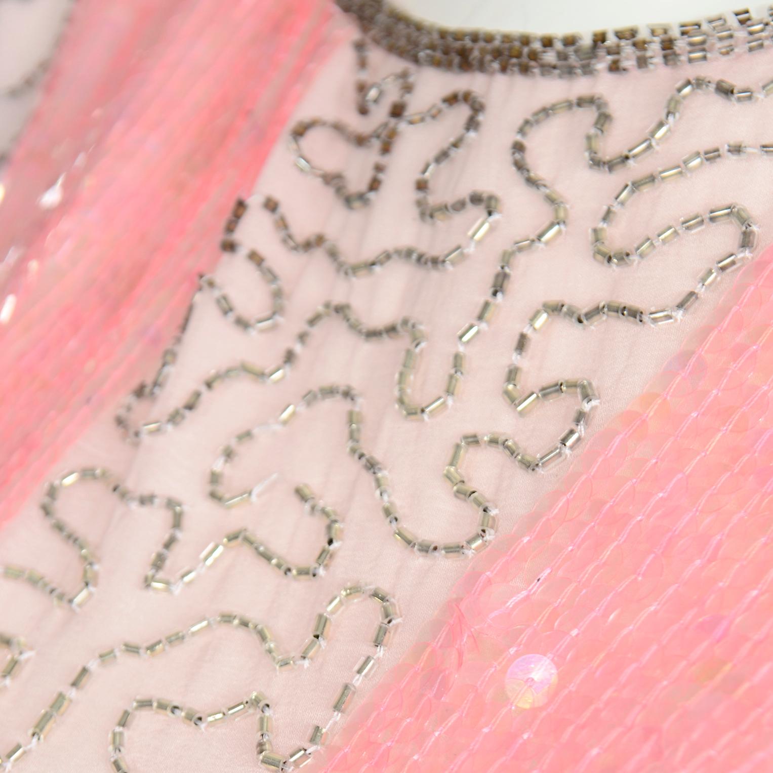 Women's Unworn Vintage Pink & Silver 1920's Style Silk Evening Dress w Beads & Sequins For Sale