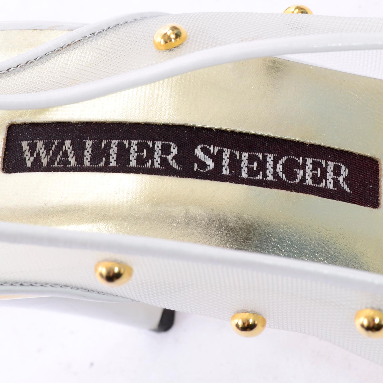Unworn Walter Steiger Shoes Vintage Peep-Toe White Studded Mesh Slingback Heels  3