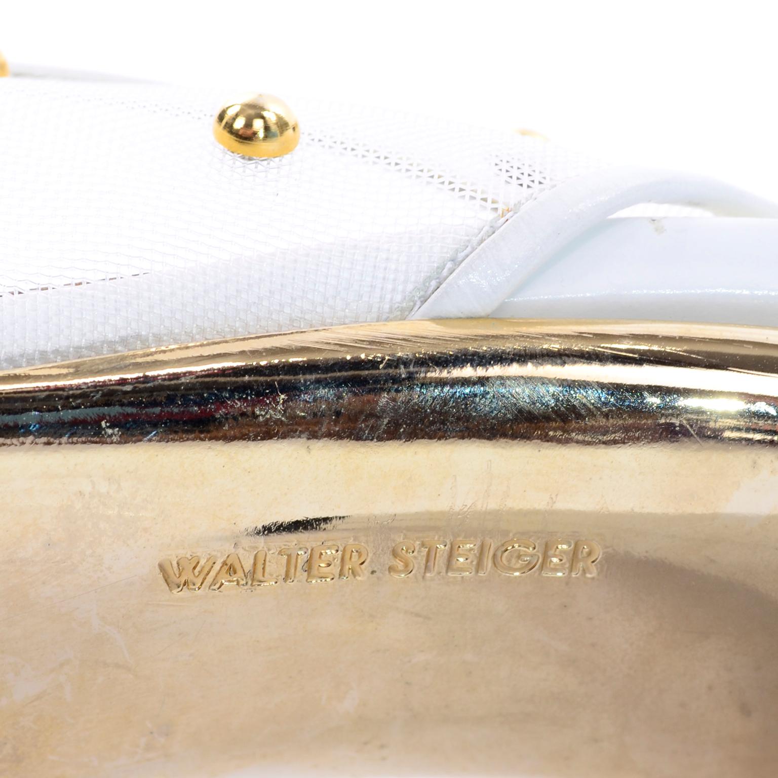 Unworn Walter Steiger Shoes Vintage Peep-Toe White Studded Mesh Slingback Heels  4
