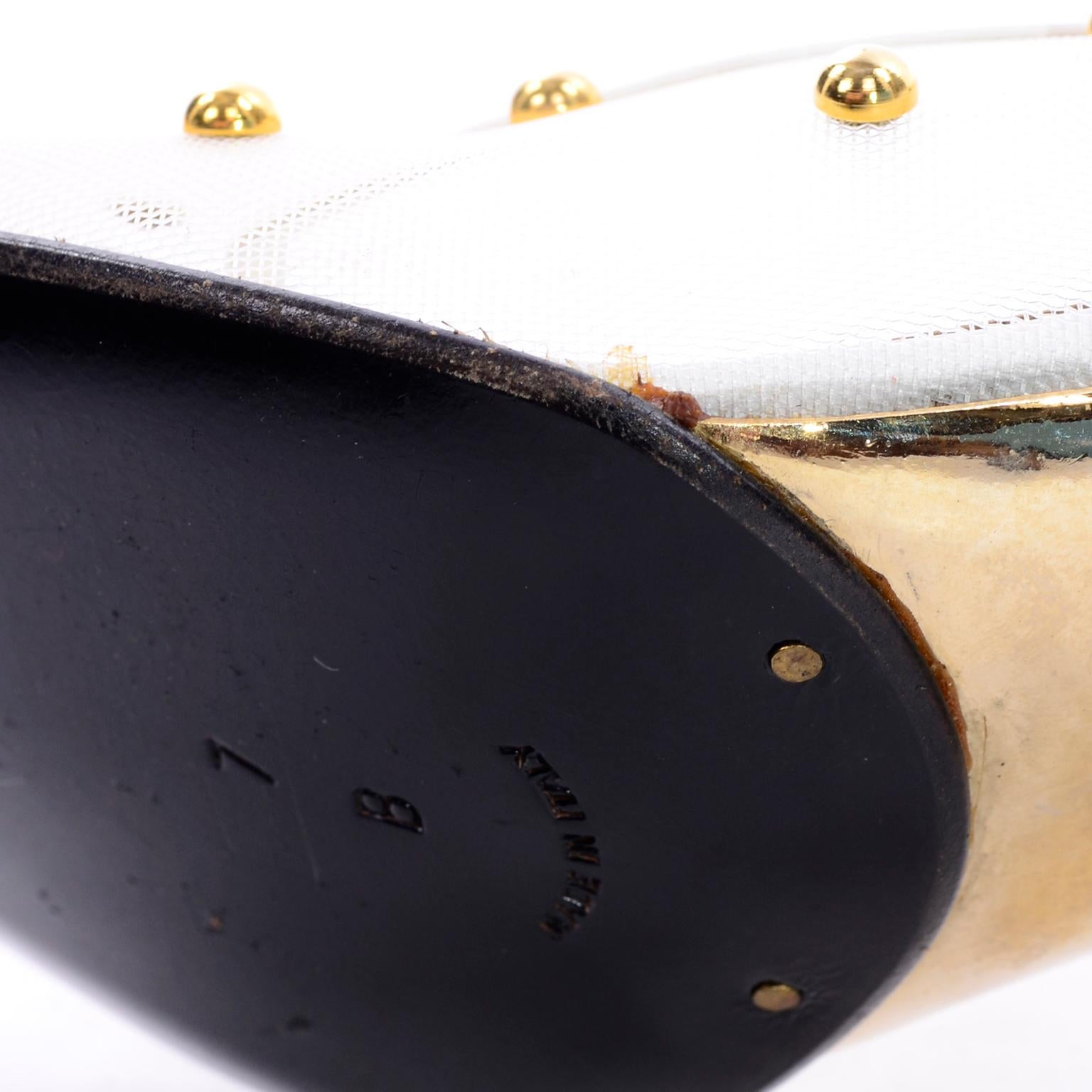Unworn Walter Steiger Shoes Vintage Peep-Toe White Studded Mesh Slingback Heels  2