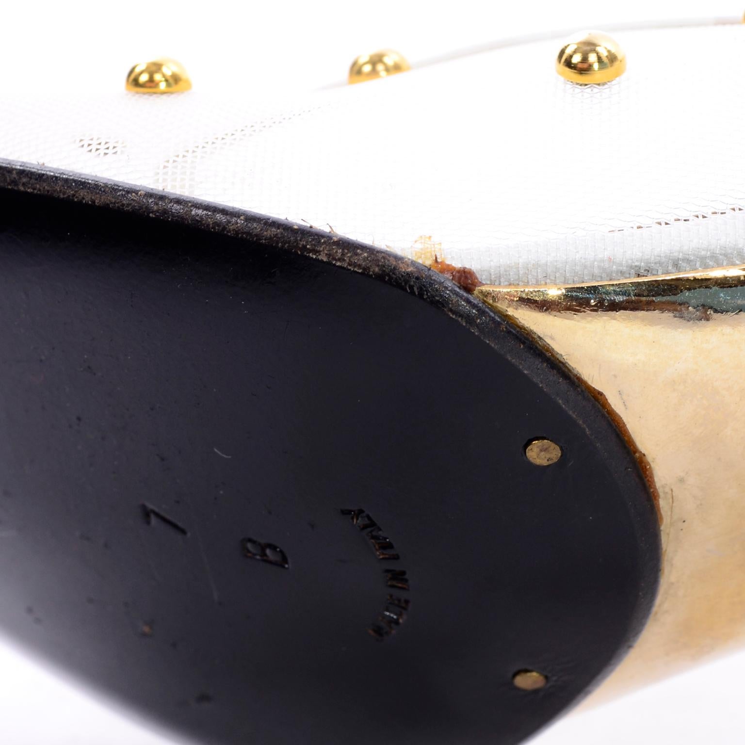 Unworn Walter Steiger Shoes Vintage Peep-Toe White Studded Mesh Slingback Heels 2