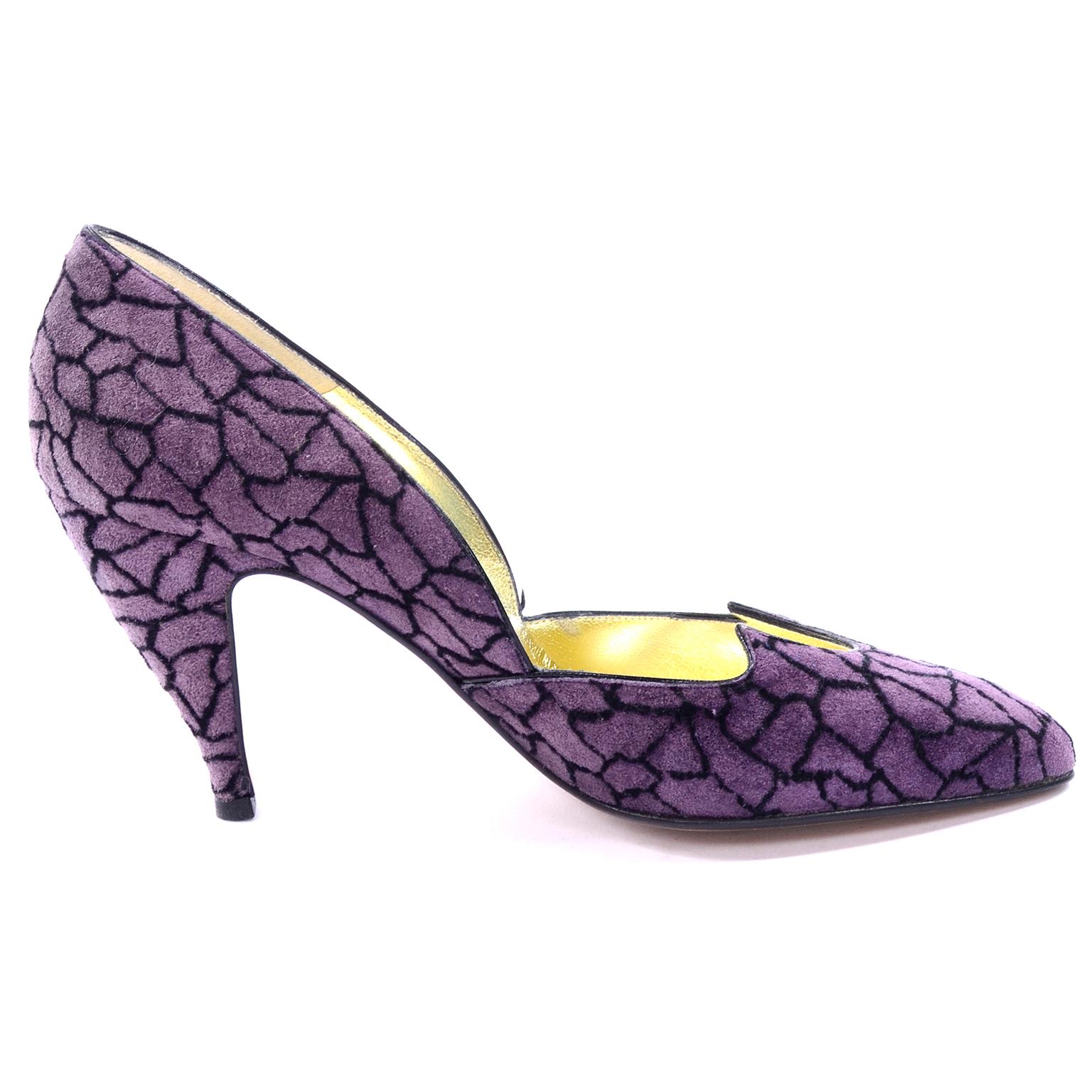 Walter Steiger - Chaussures vintage non portées en daim violet et noir avec talons de 8,9 cm 7AA Pour femmes en vente