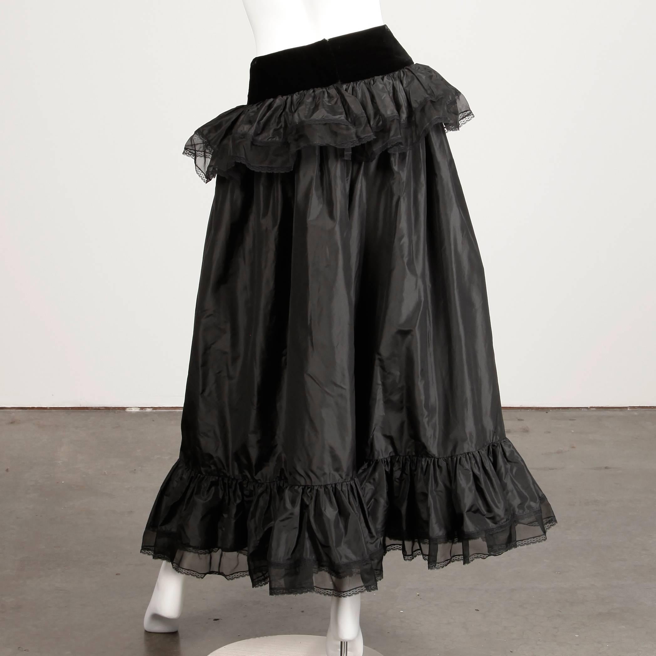 Unworn with Tags 1970s Oscar de la Renta Vintage Black Silk Top + Skirt Dress 4