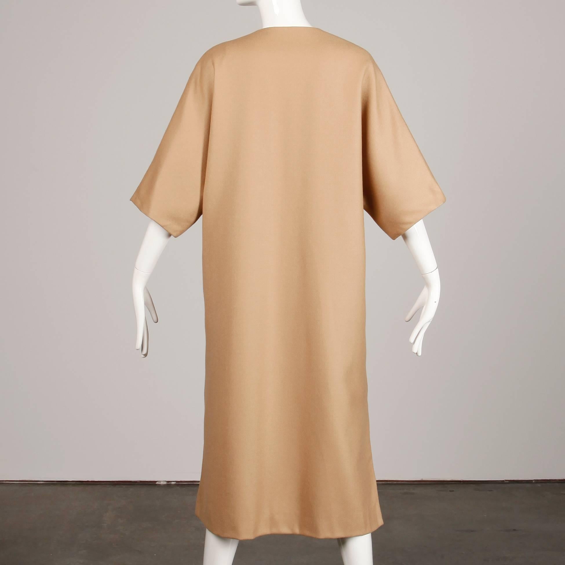Unworn with Tags 1970s Vintage Camel Wool Maxi Coat or Duster with 3/4 Sleeves In New Condition In Sparks, NV