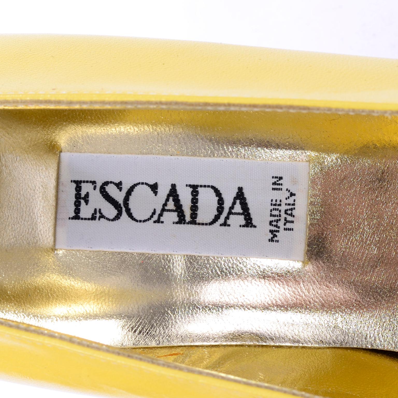Unworn Yellow Escada Vintage Shoes With Peep Toe Cutwork and heels in Size 7.5 1