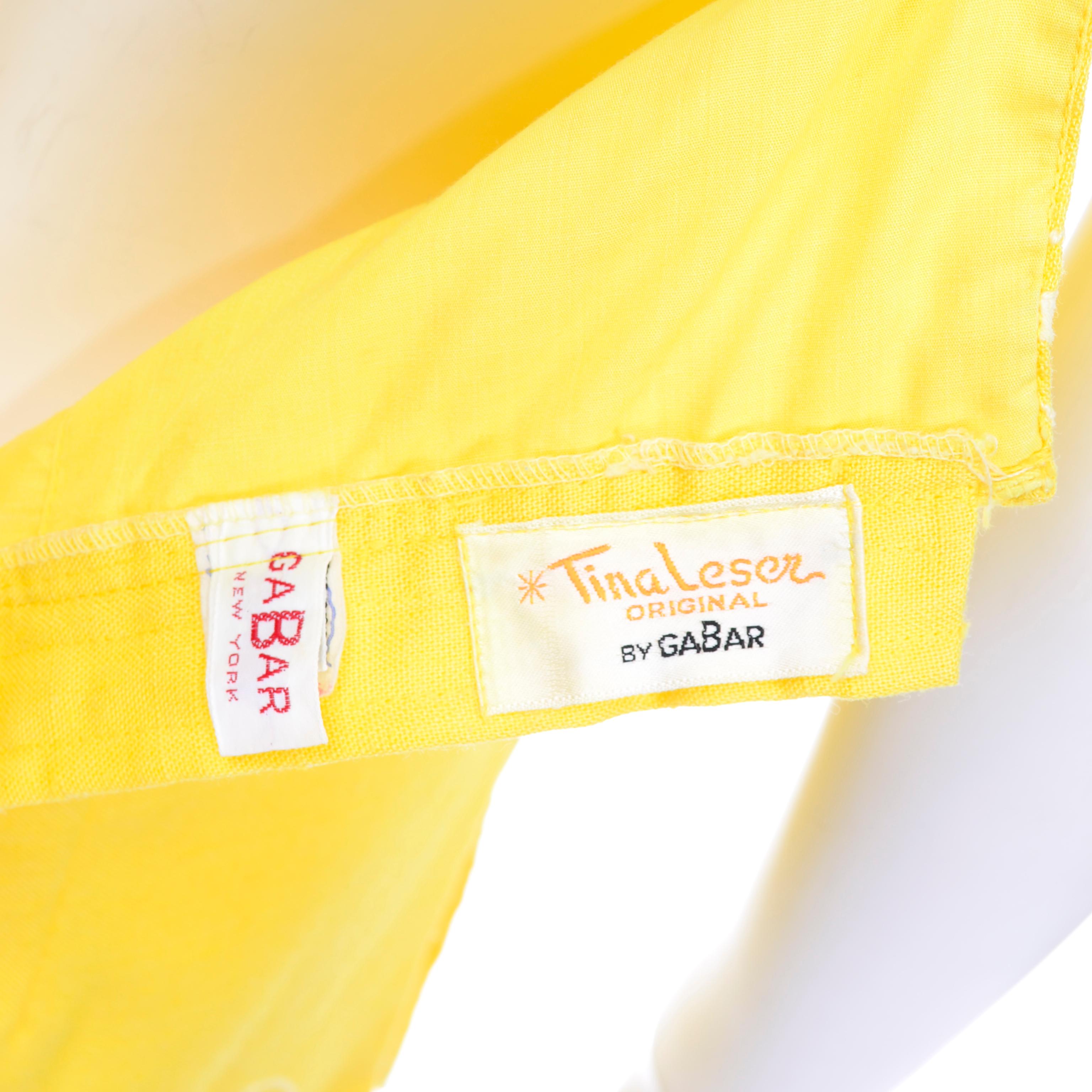 Unworn Yellow Vintage Tina Leser Gabar 1960s Swimsuit w Gingham & Embroidery 4