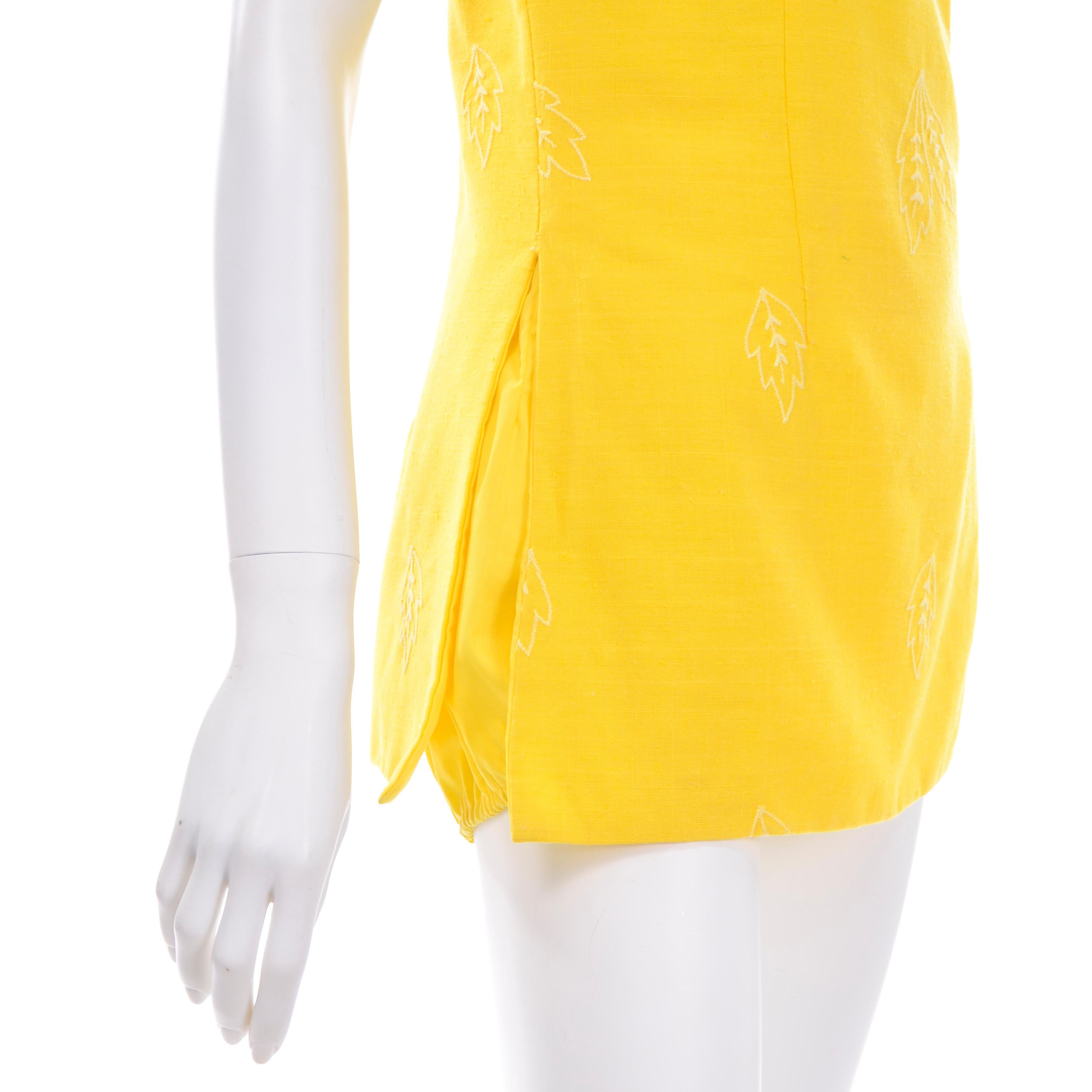 Unworn Yellow Vintage Tina Leser Gabar 1960s Swimsuit w Gingham & Embroidery 2