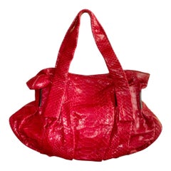 UNWORN Zagliani Cranberry Color Exotic Snake Skin Shoulder Bag