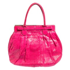 UNWORN Zagliani „Barbie Barbiecore" Exotic Snake Skin Shoulder Bag Tote HOT PINK