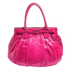 UNWORN Zagliani „Barbie Barbiecore" Exotic Snake Skin Shoulder Bag Tote HOT PINK