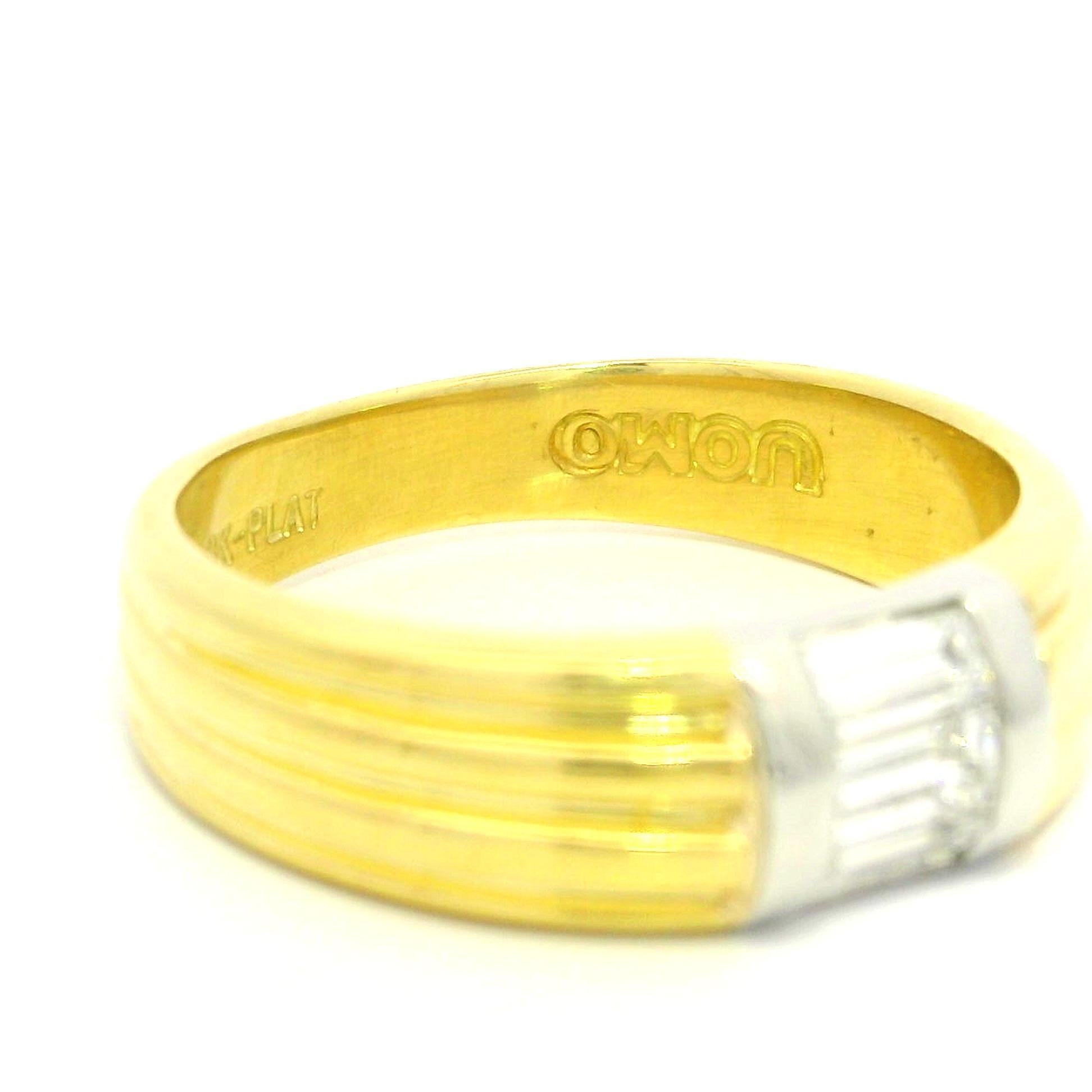 UOMO 18k Gelbgold & Platin .32ct Baguette Channel Diamond Grooved Band Ring Damen im Angebot