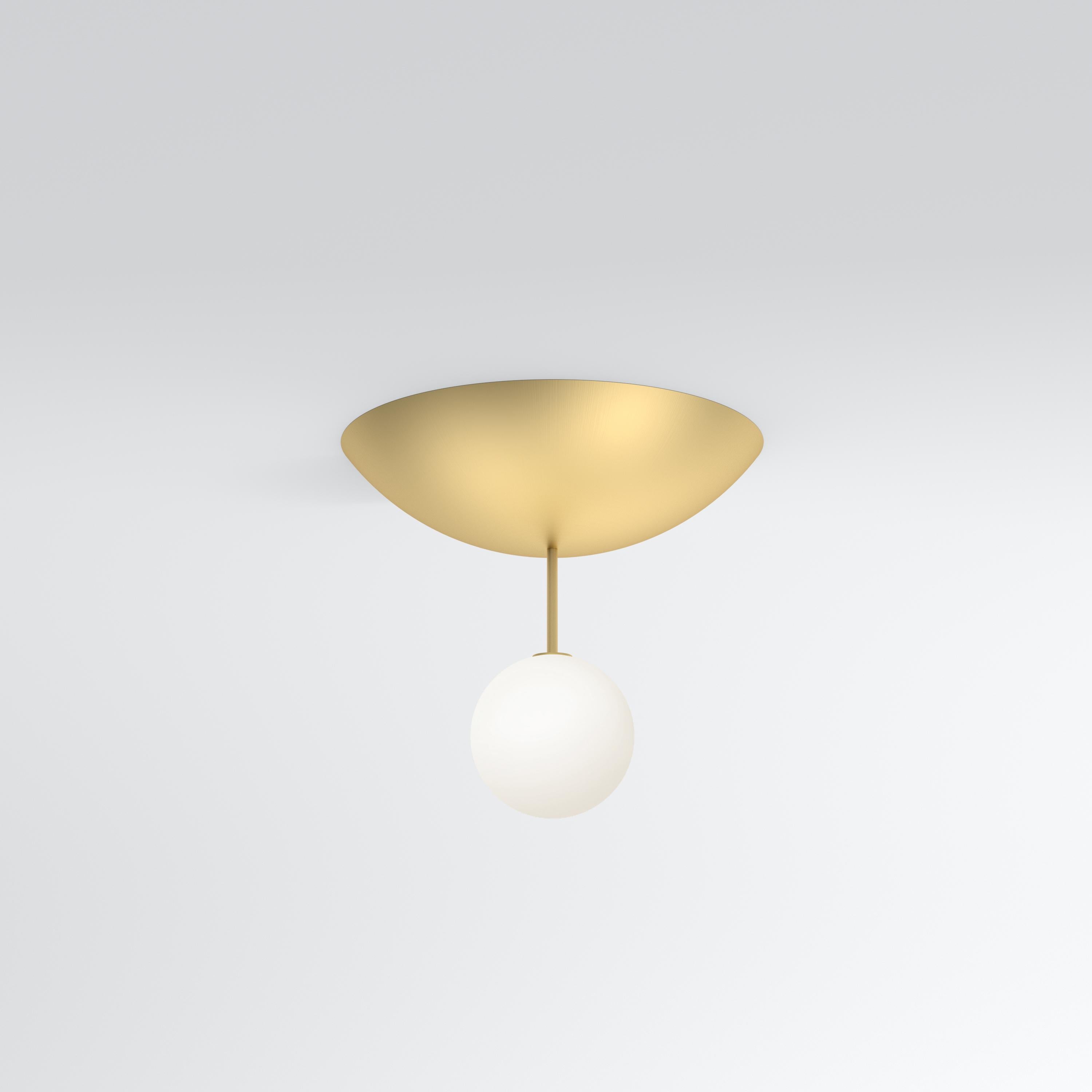 Up and Down With Tube Brass Ceiling Light by Atelier Areti
Dimensions: D 40 x H 35.2 cm.
Materials: Brushed brass, white glass.

Available in brass or half brass and half colored structure.
Available with the bowl up or down.
Available with or