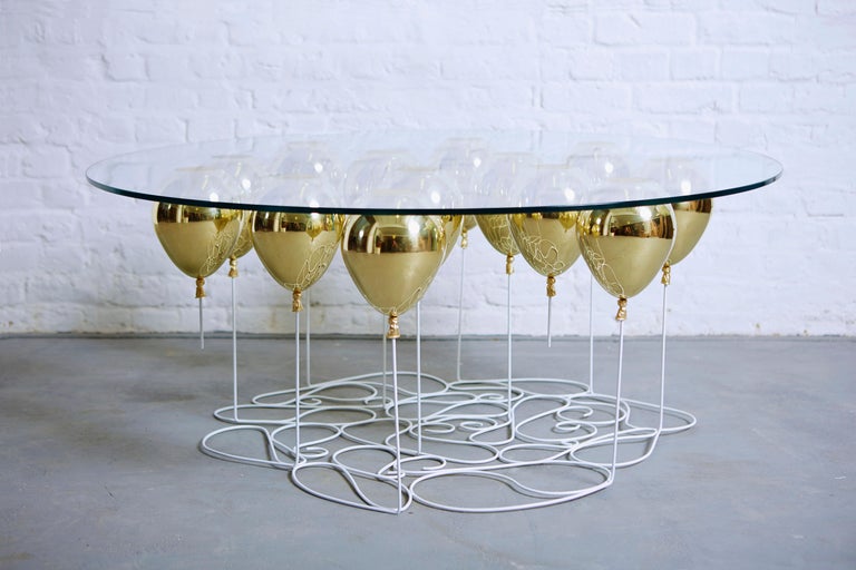 Contemporary Round Balloon Coffee Table, Gold For Sale