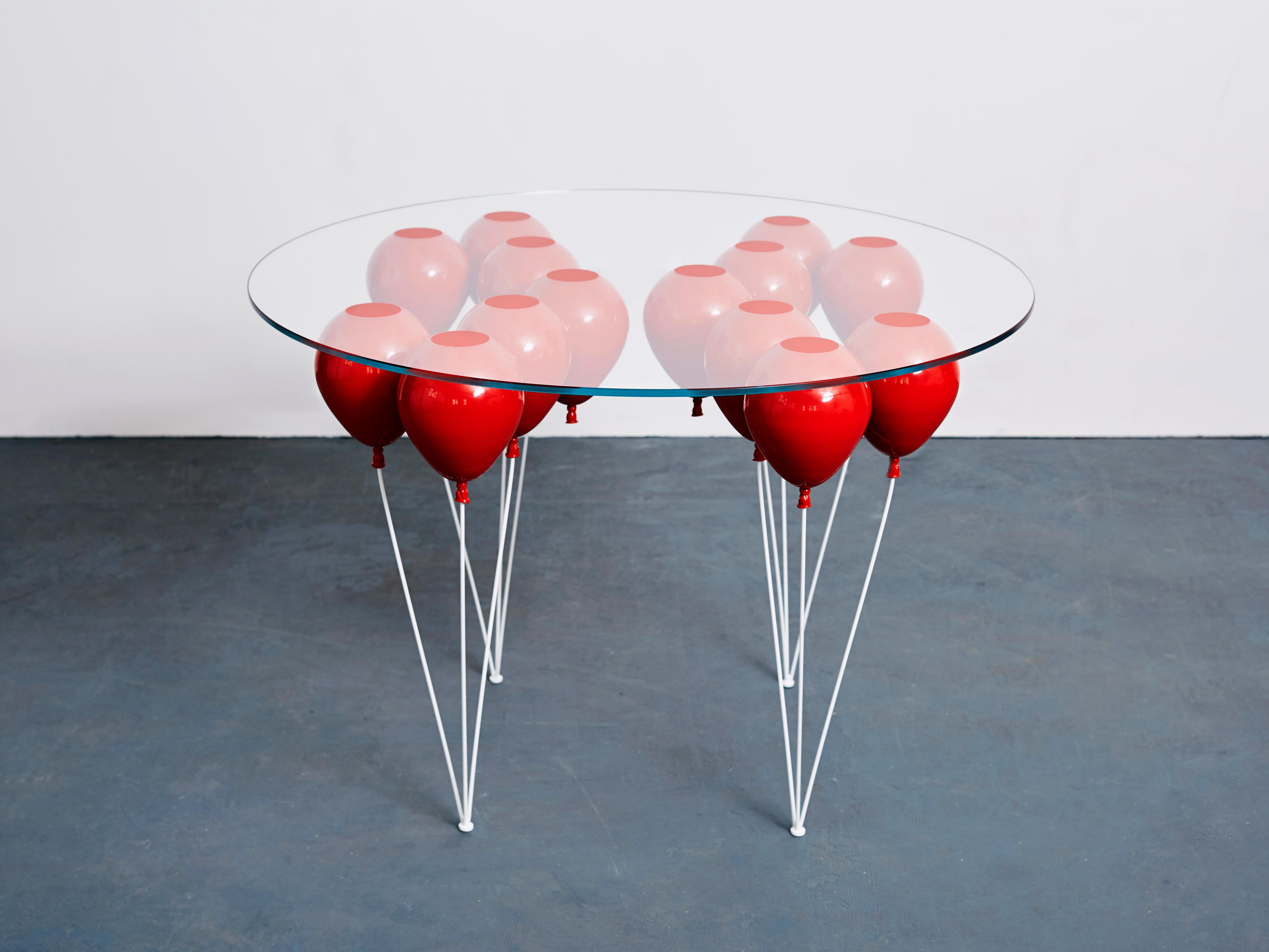 Contemporary Modern 21st Century Round Balloon Dining Table in Red Resin For Sale