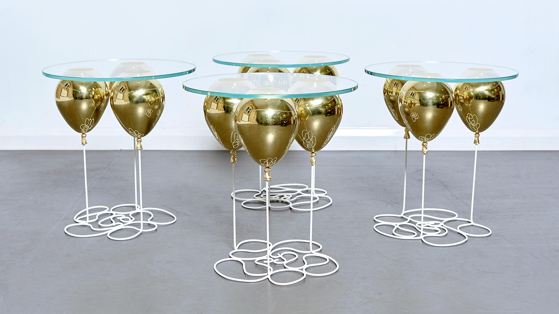 British Modern Round Side Table in Gold Finish For Sale