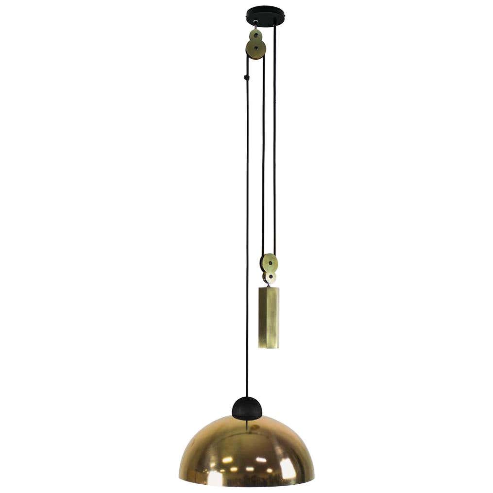Up-Down Pendant, Height Adjustable Light- Brass Shade, Brass Hex ...