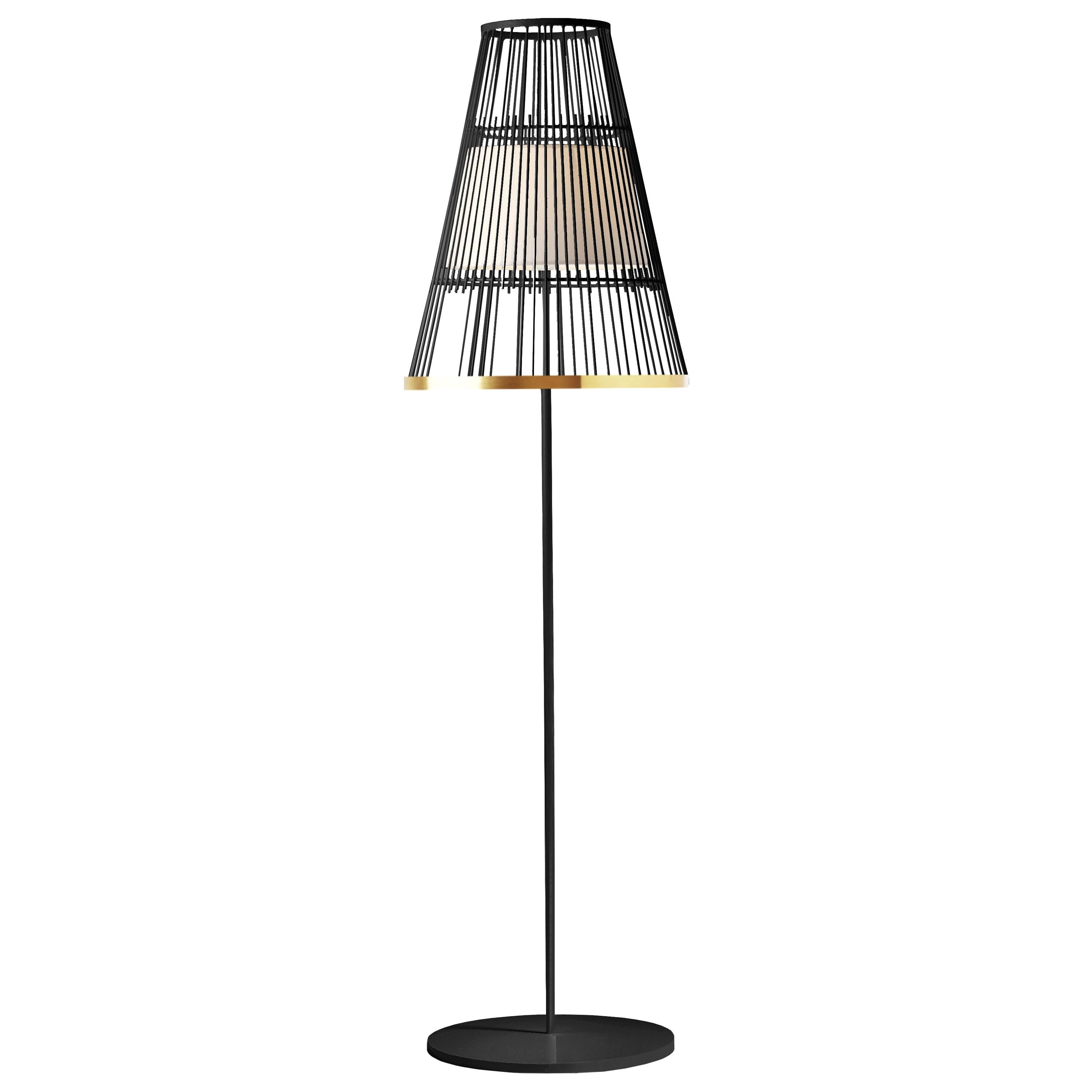 Contemporary Art Deco Inspired Up Floor Lamp Black Powder Coated, Polished Brass For Sale