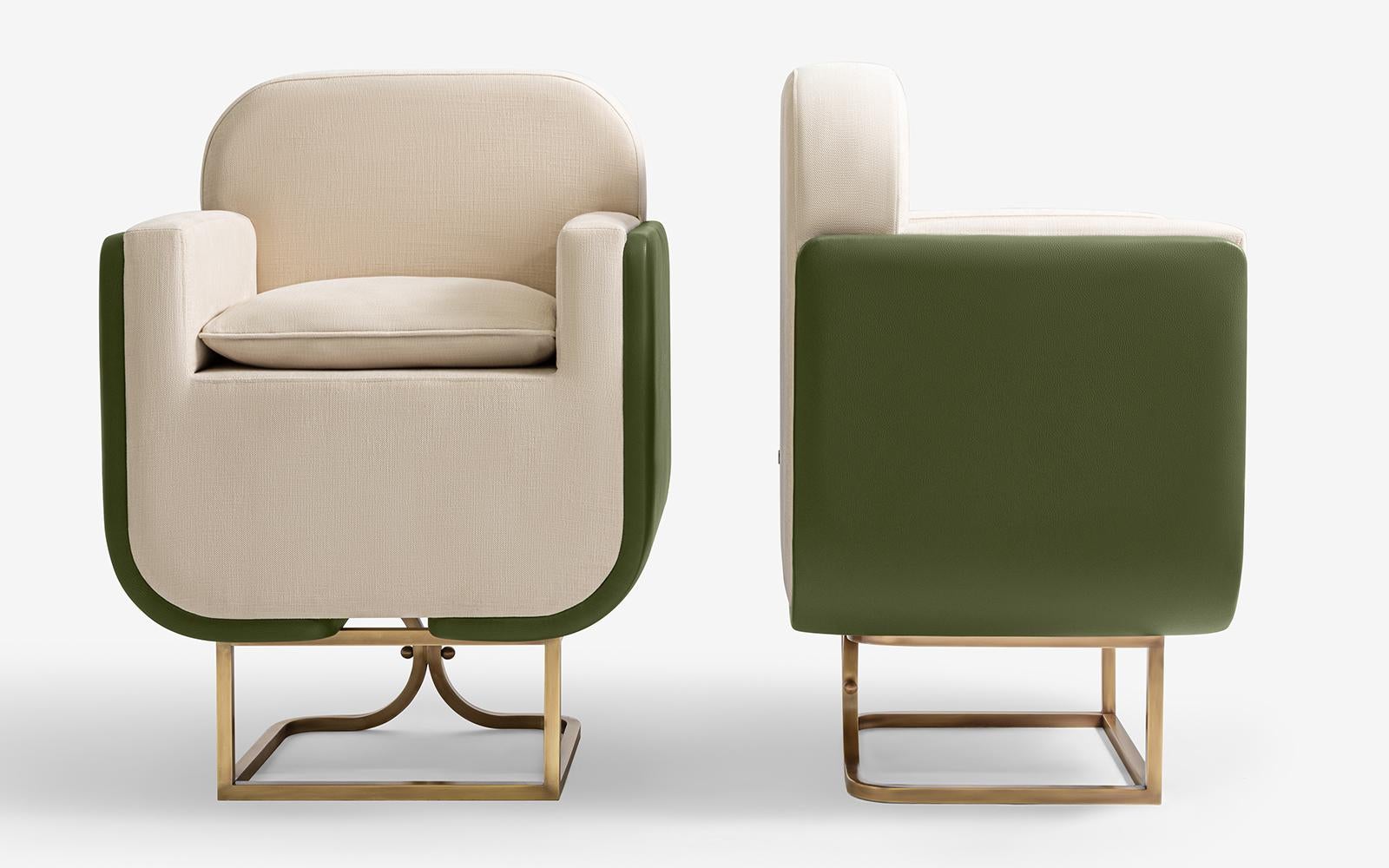 Modern Up Green Brass &Fux Leather Chair For Sale