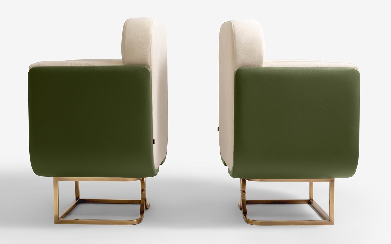 Turkish Up Green Brass &Fux Leather Chair For Sale