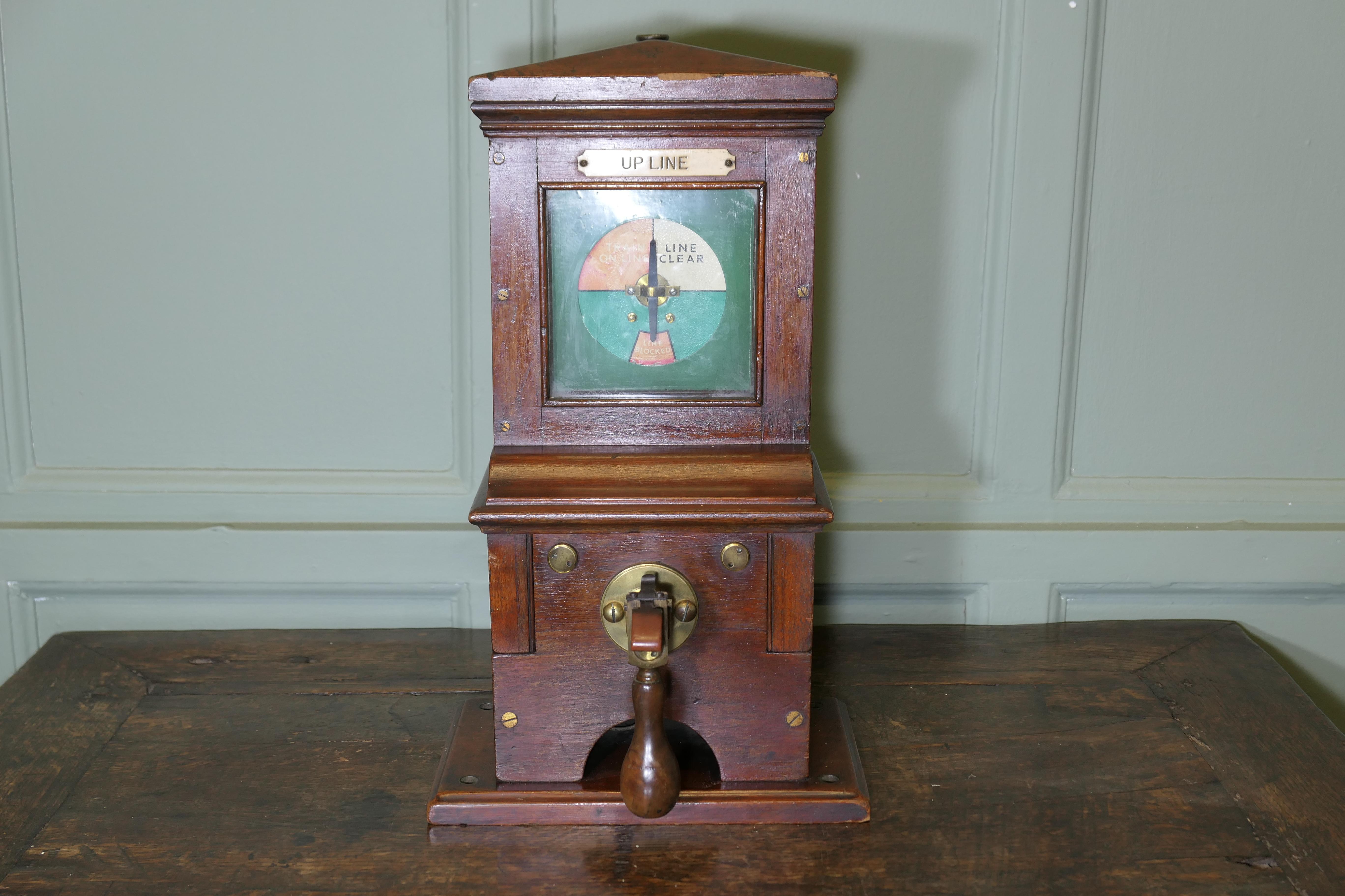 Up Line Telegraph Block, Great Central Railway

Dating from the late 19th century this is a Signal Box 'Up Line' Telegraph Block instrument.
This lovely period railway item is well made, and would make for a great piece for the collector, or perhaps
