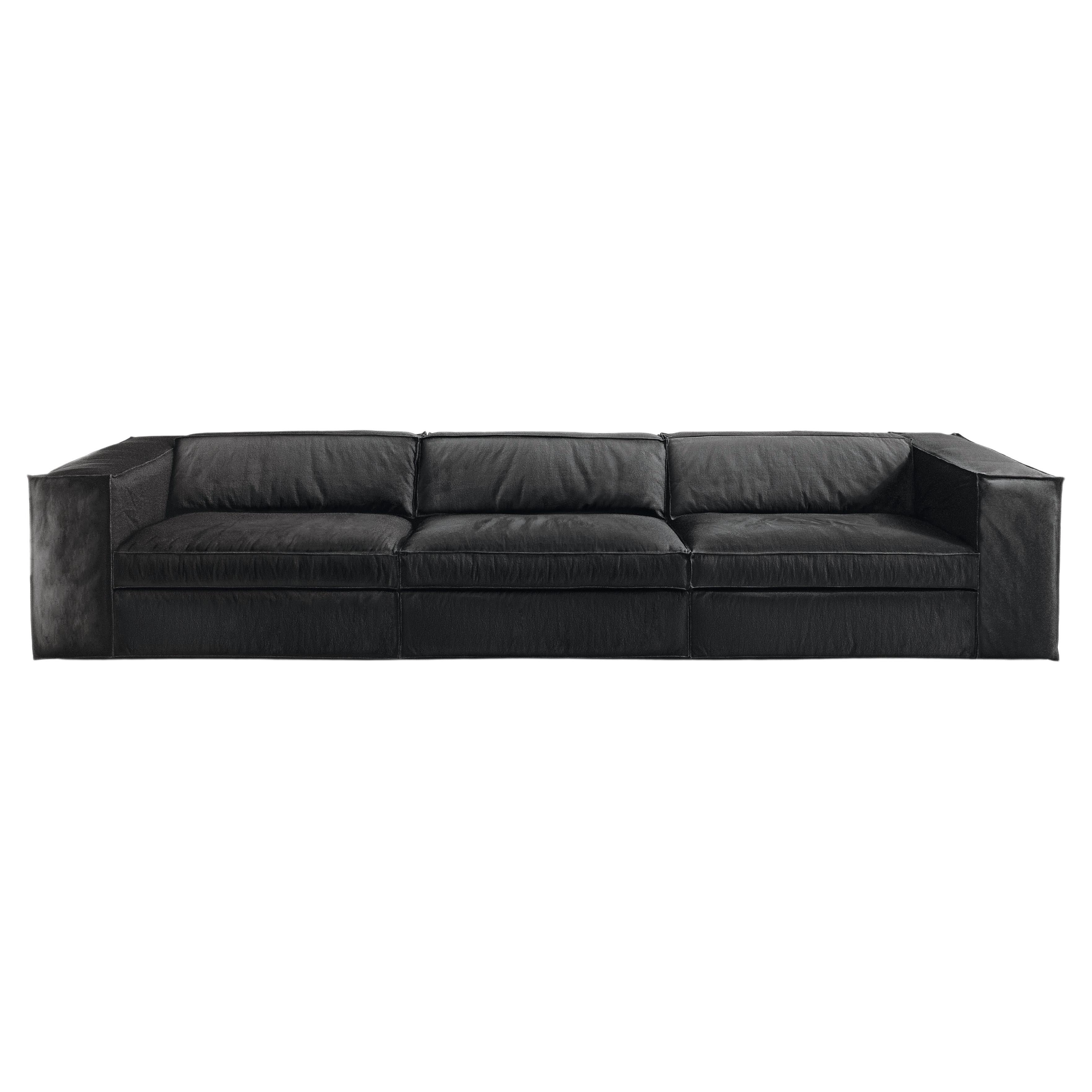 Up Small 3-Seat Sofa in Braided Black Upholstery by Giuseppe Viganò