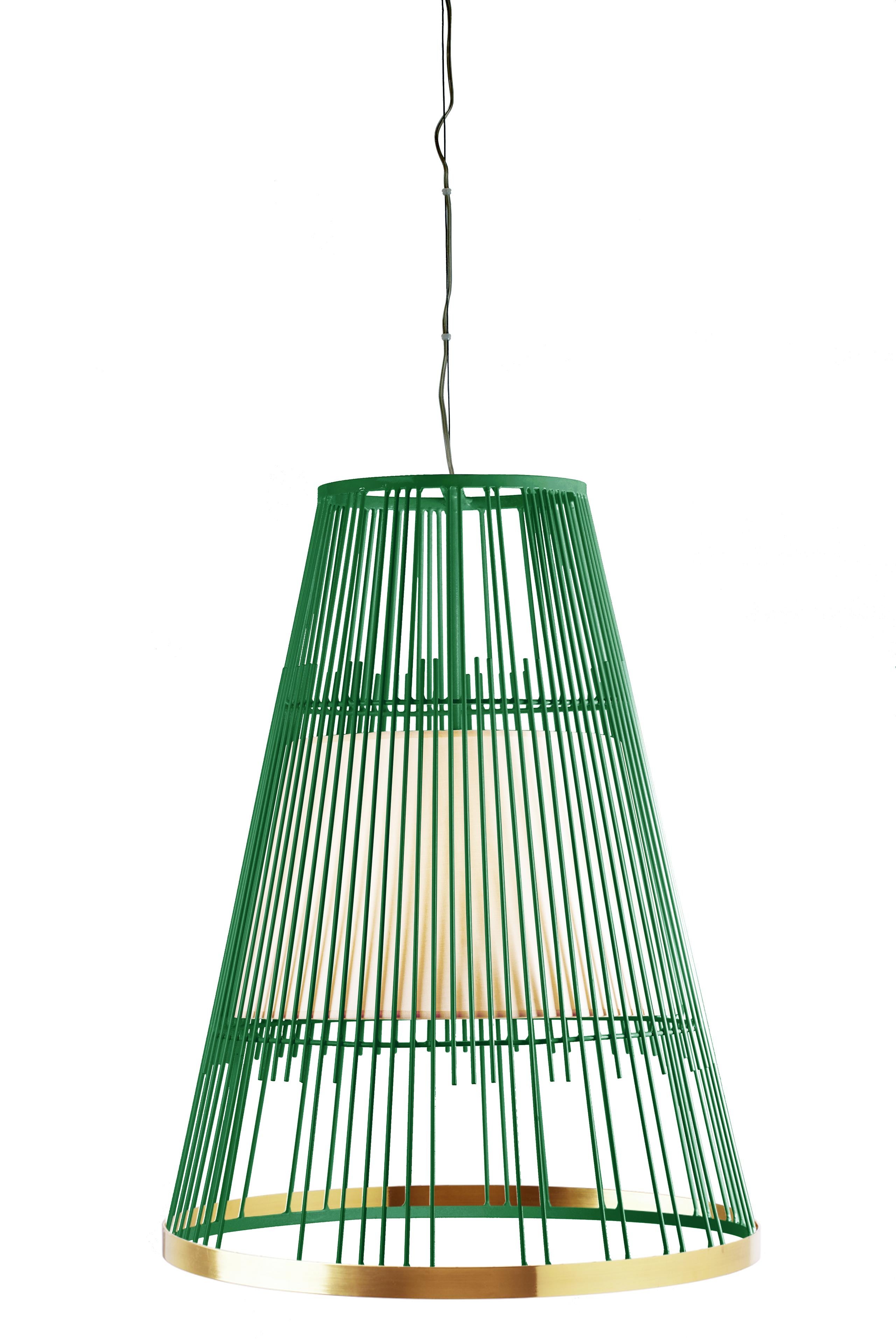 Contemporary Art Deco Inspired Up Pendant Lamp Dream Light Green and Brass For Sale 2