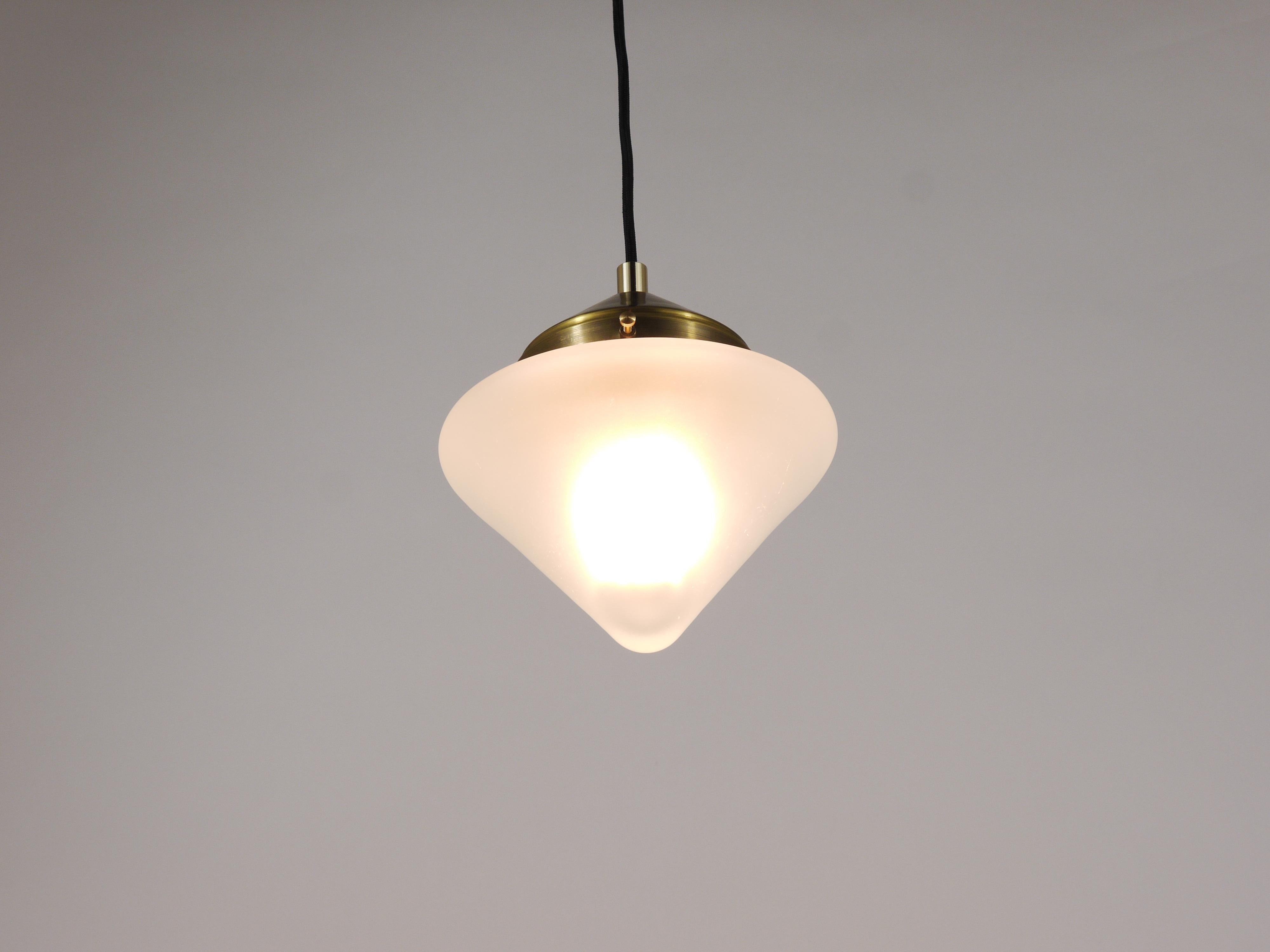 Up to 10 Art Deco Brass Pendant Lights with Conical Glass Shades, Vienna 1930s For Sale 8