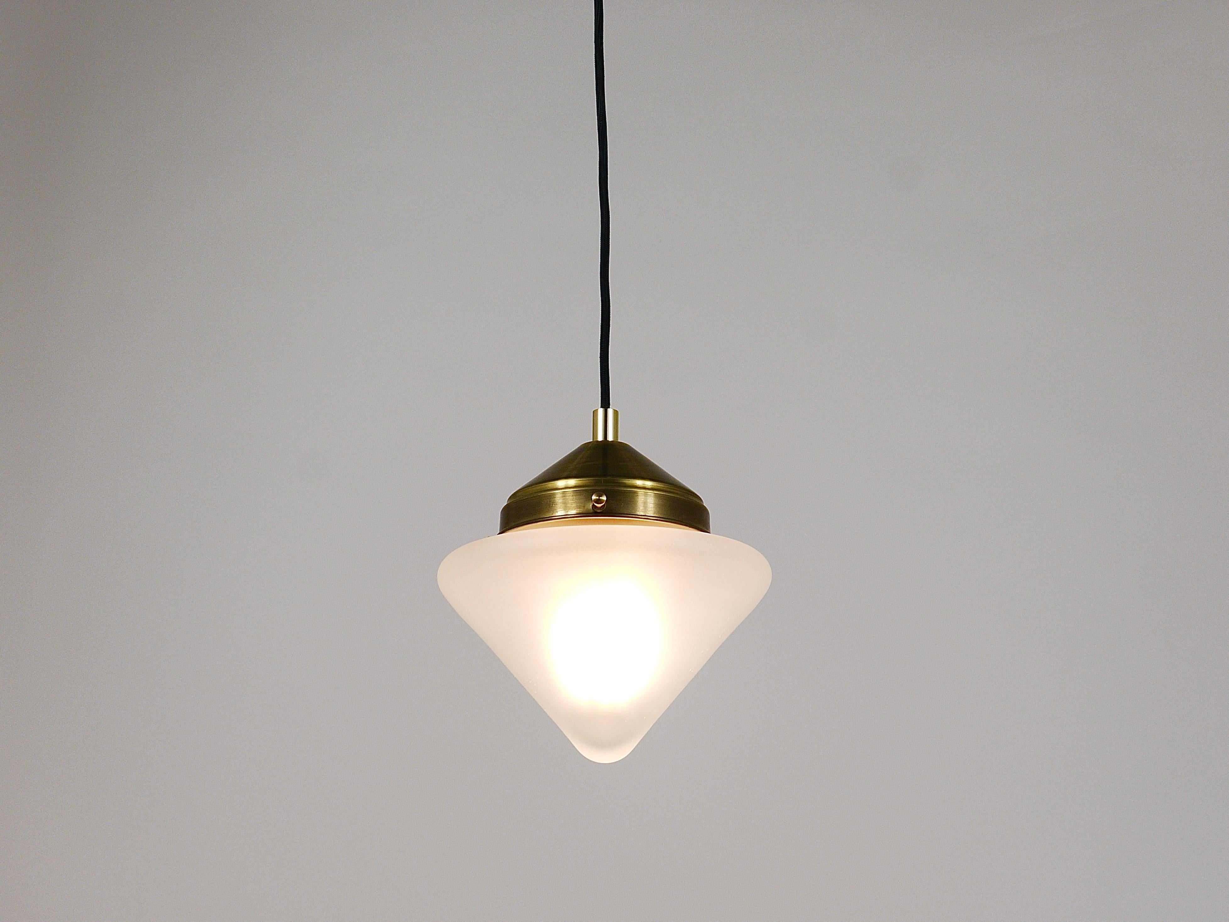 Up to 10 Art Deco Brass Pendant Lights with Conical Glass Shades, Vienna 1930s For Sale 9